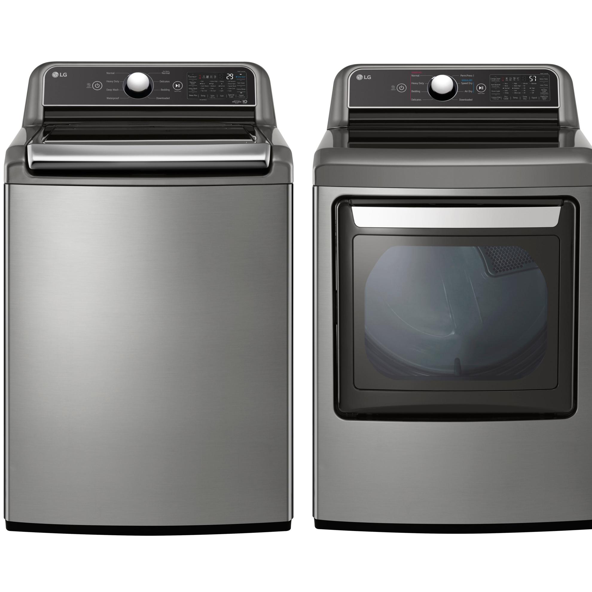 LG 5.5 cu ft TurboWash 3D Impeller Top Load Washer and 7.3 cu ft EasyLoad Electric Dryer Set, Graphite Steel