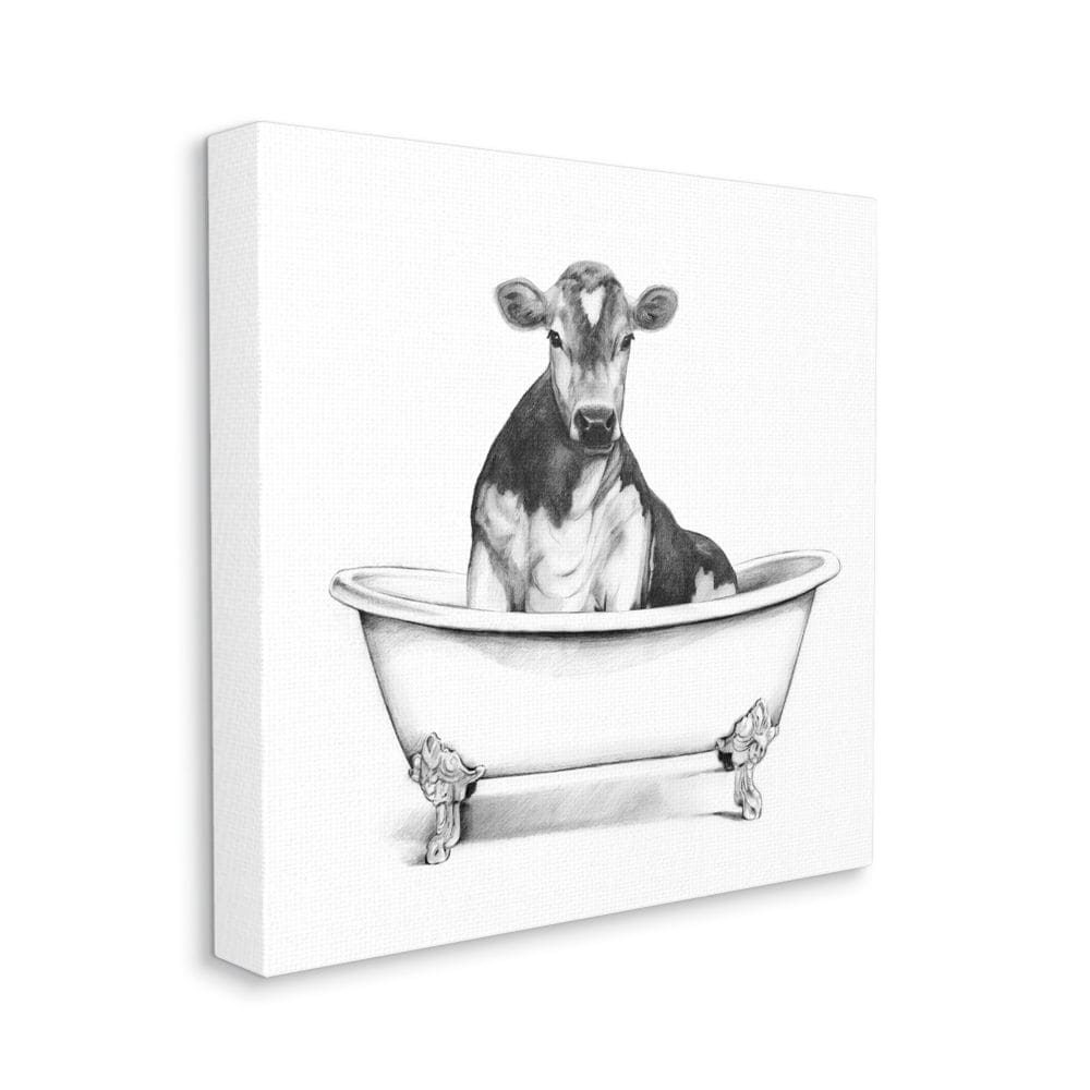 Cow in claw tub minimal farm animal sketch Wall Art at Lowes.com