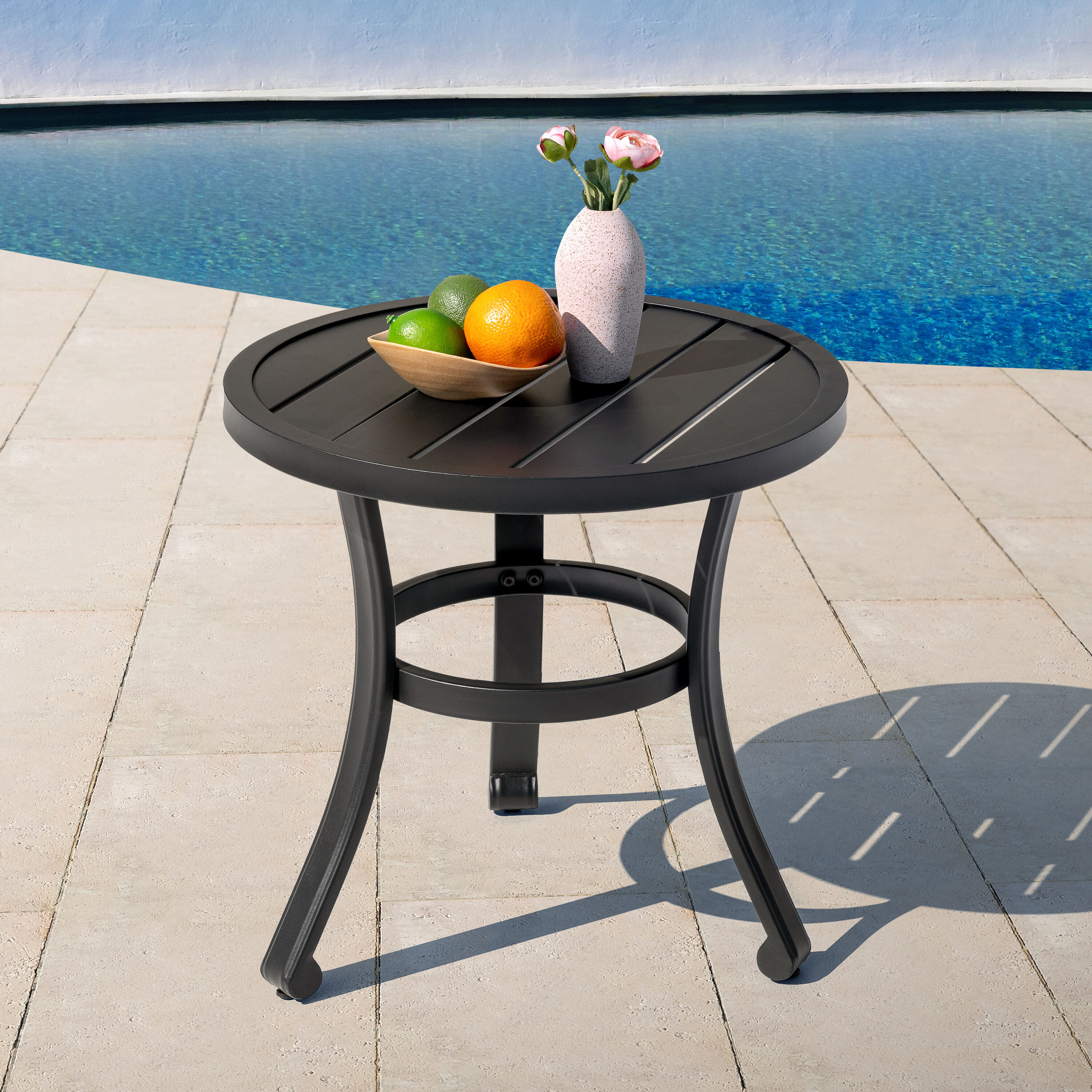 Nuu Garden TB130 Outdoor Round Metal Side Table Round Outdoor Bistro Table 19.69-in W x 19.69-in L