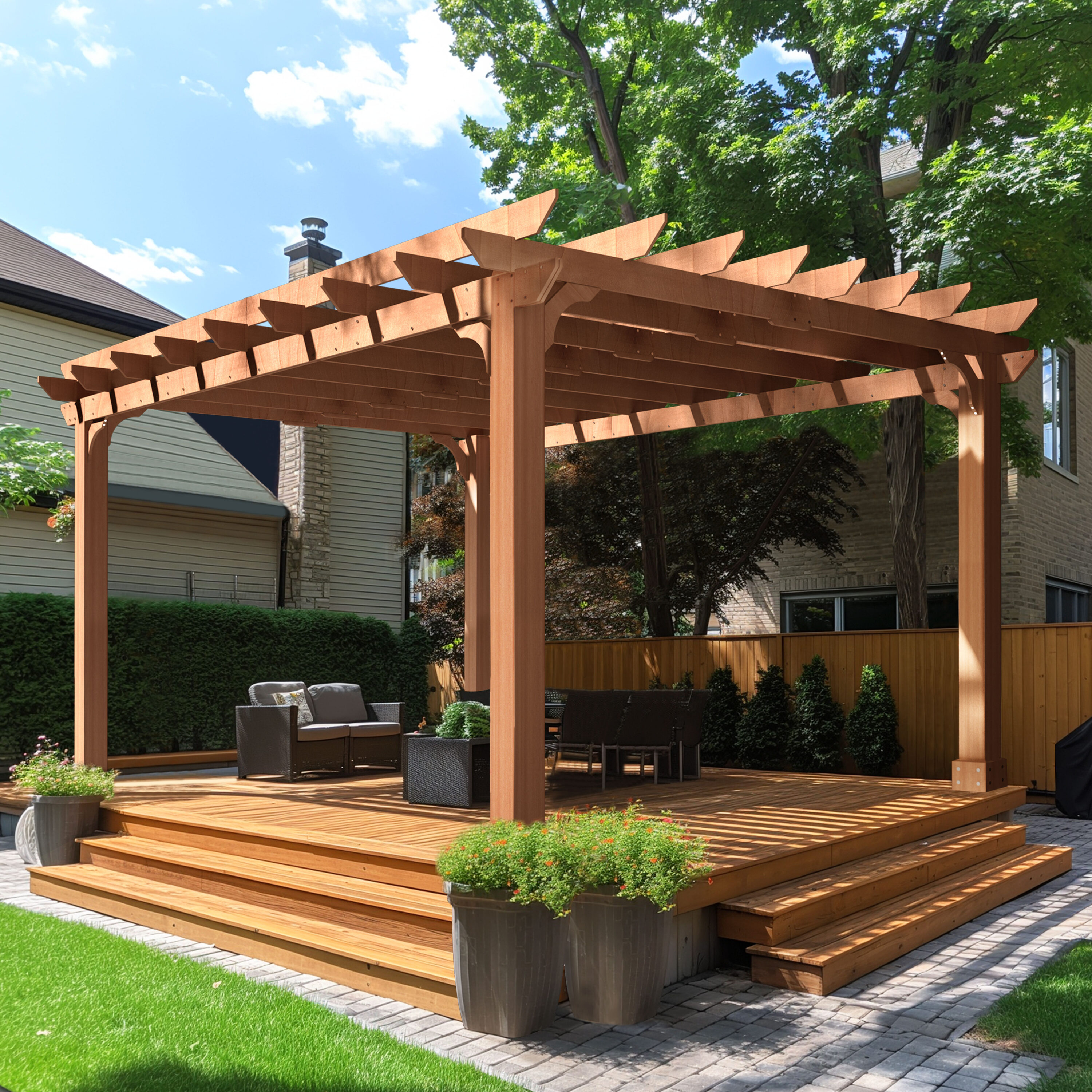 VEIKOUS PG0202-1212 12x14 pergola 12-ft W x 14-ft L x 7-ft 10-3/4-in H Brown Wood Freestanding Pergola