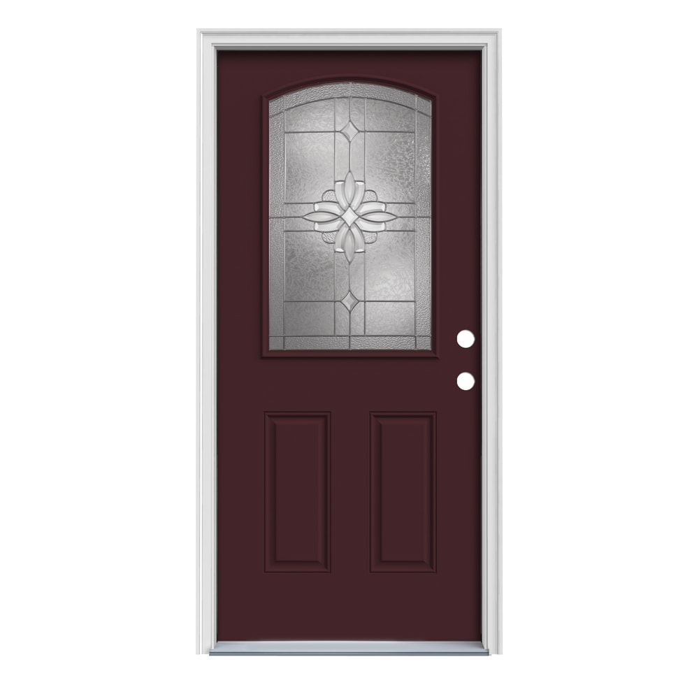 JELD-WEN LOWOLJW189900042 Laurel 32-in x 80-in x 4-9/16-in Steel Half lite Left-hand inswing Currant Painted Prehung Front Door with Brickmould Insulating core