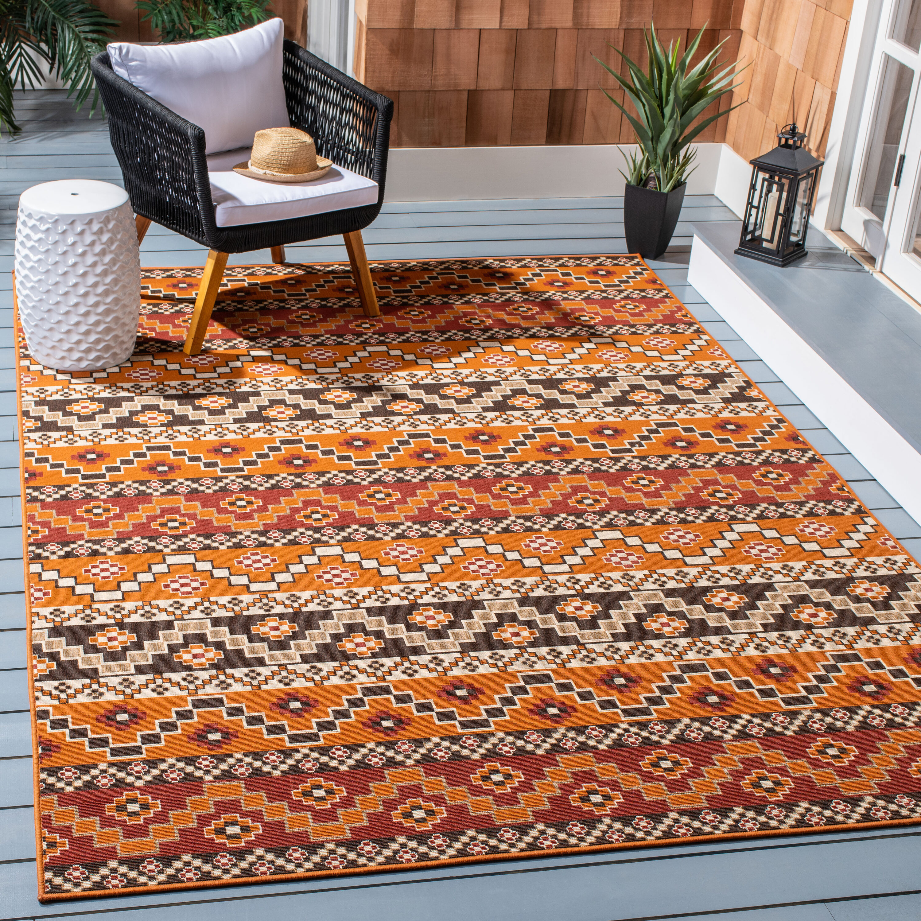 Safavieh VER095-0334-8 Veranda 8 x 11 (ft) Loomed Synthetic Rust/Red Rectangular Indoor/Outdoor Floral Southwestern Area rug
