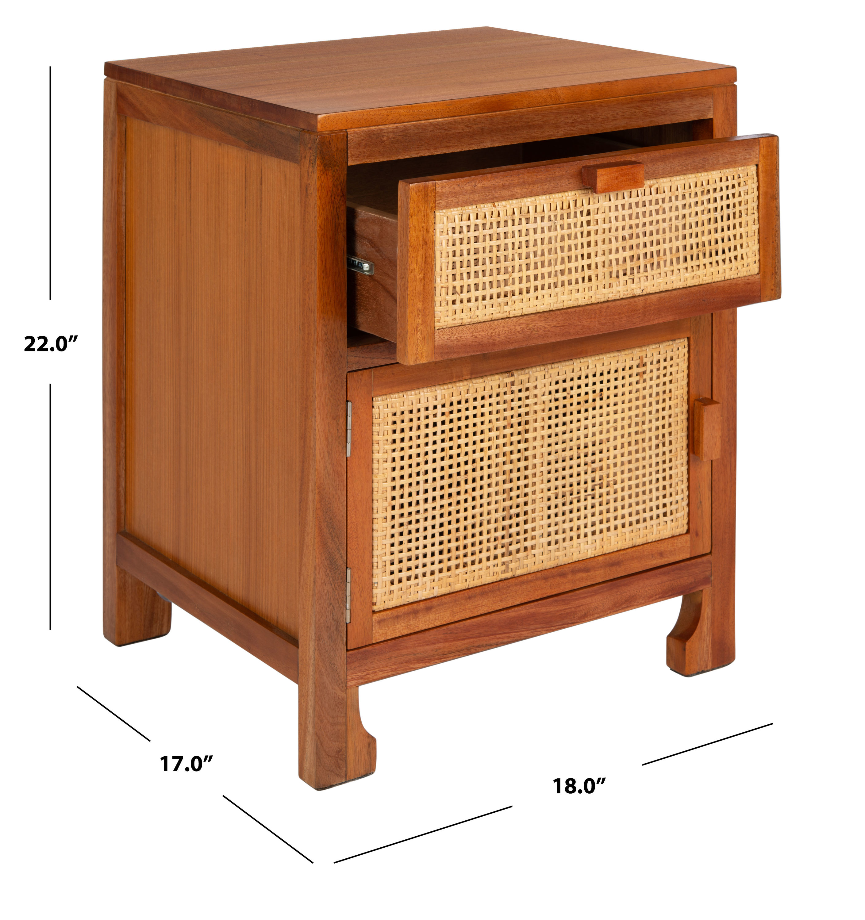 Coastal Natural Rattan & Mindi Wood 1-Drawer Nightstand
