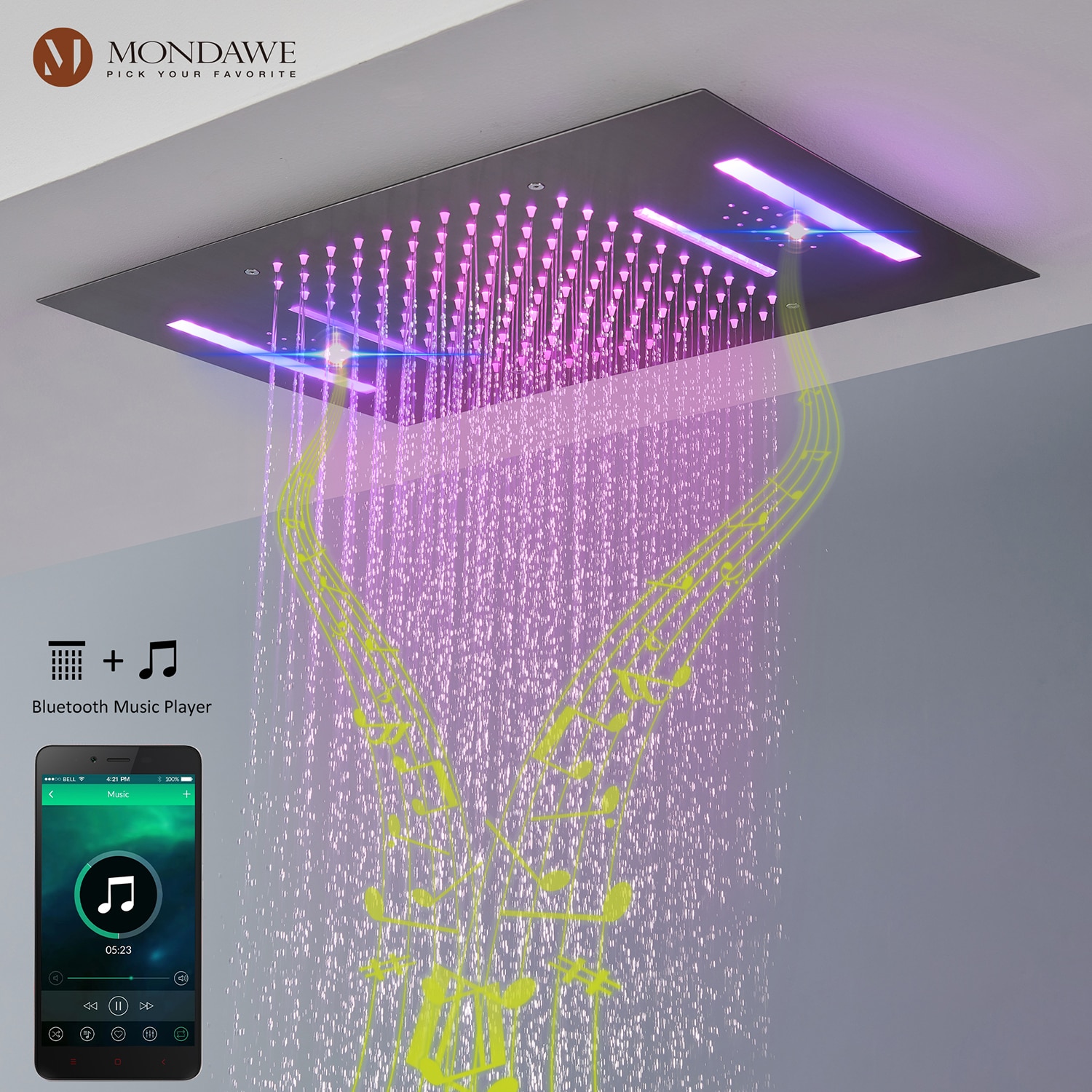 Mondawe WF6345-23BNLED Showerhead-Bar-Panels - View #6