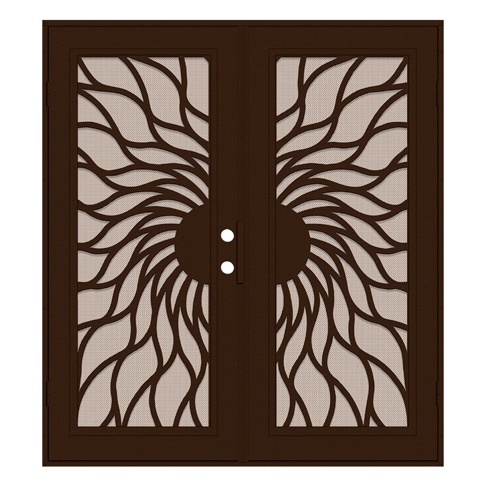 TITAN 3S2001KL1CPP7A Premium Aluminum Security Door 72-in x 80-in Copper Aluminum Surface mount Left-hand outswing Double Security Door with Desert Sand Screen and Double bore