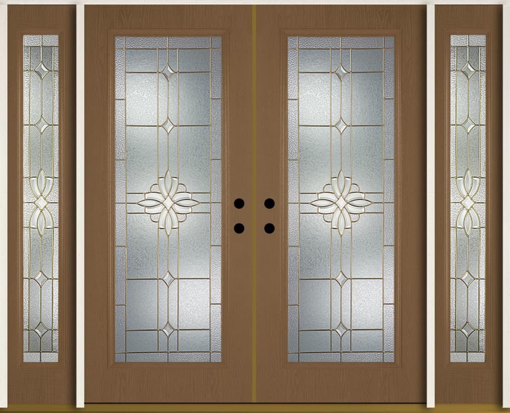 RELIABILT LO911262 Laurel 96-in x 80-in x Fiberglass Full lite Left-hand inswing Woodhaven Stained Prehung Double Front Door with Sidelights Insulating core