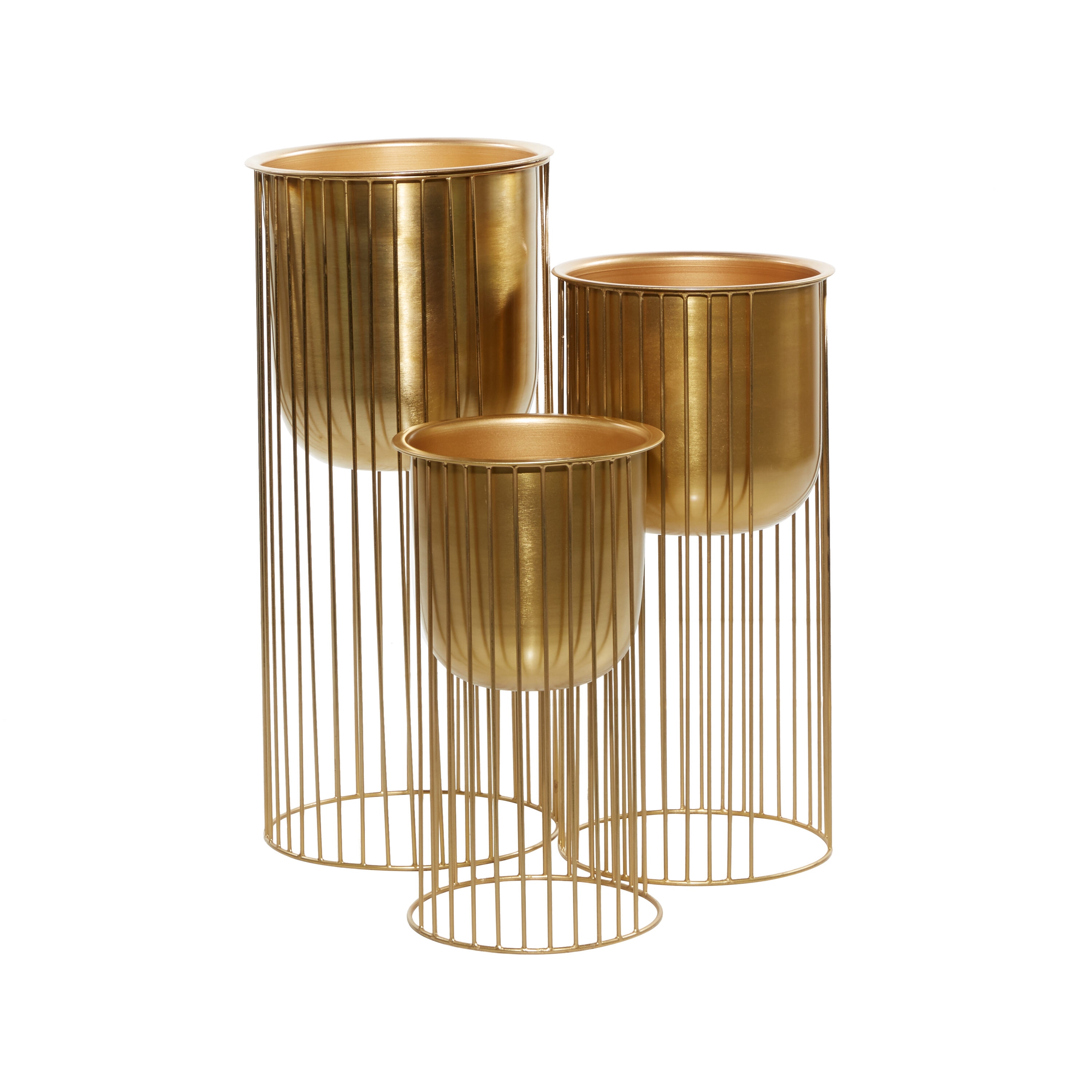 Grayson Lane 3-Pack 11.1-in W x 23.95-in H Gold Deep Recessed Dome Elevated  Caged Stand Metal Contemporary/Modern Indoor/Outdoor Planter in the Pots   Planters department at
