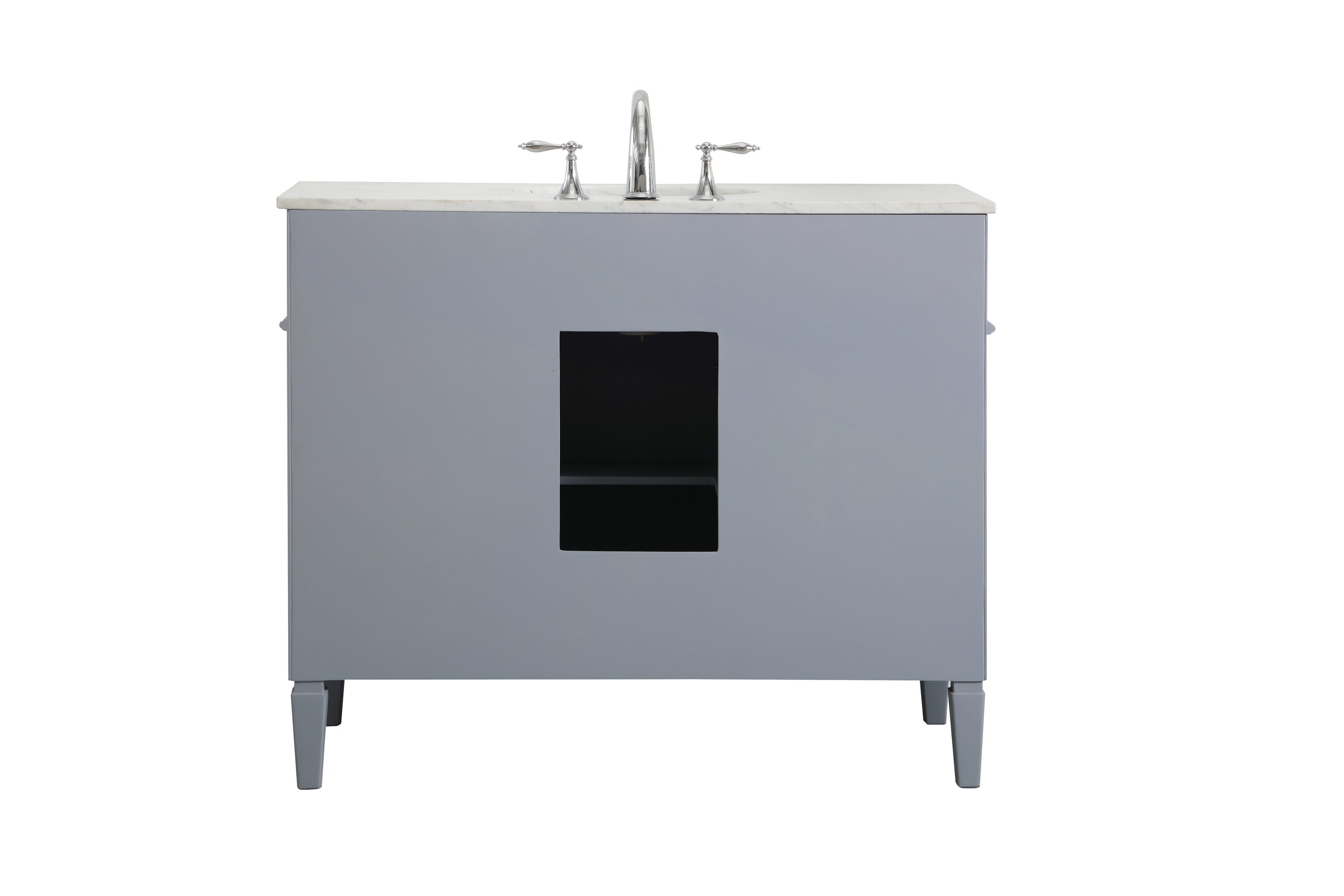 Gray Solid Wood and Marble Single Bathroom Vanity with Porcelain Sink