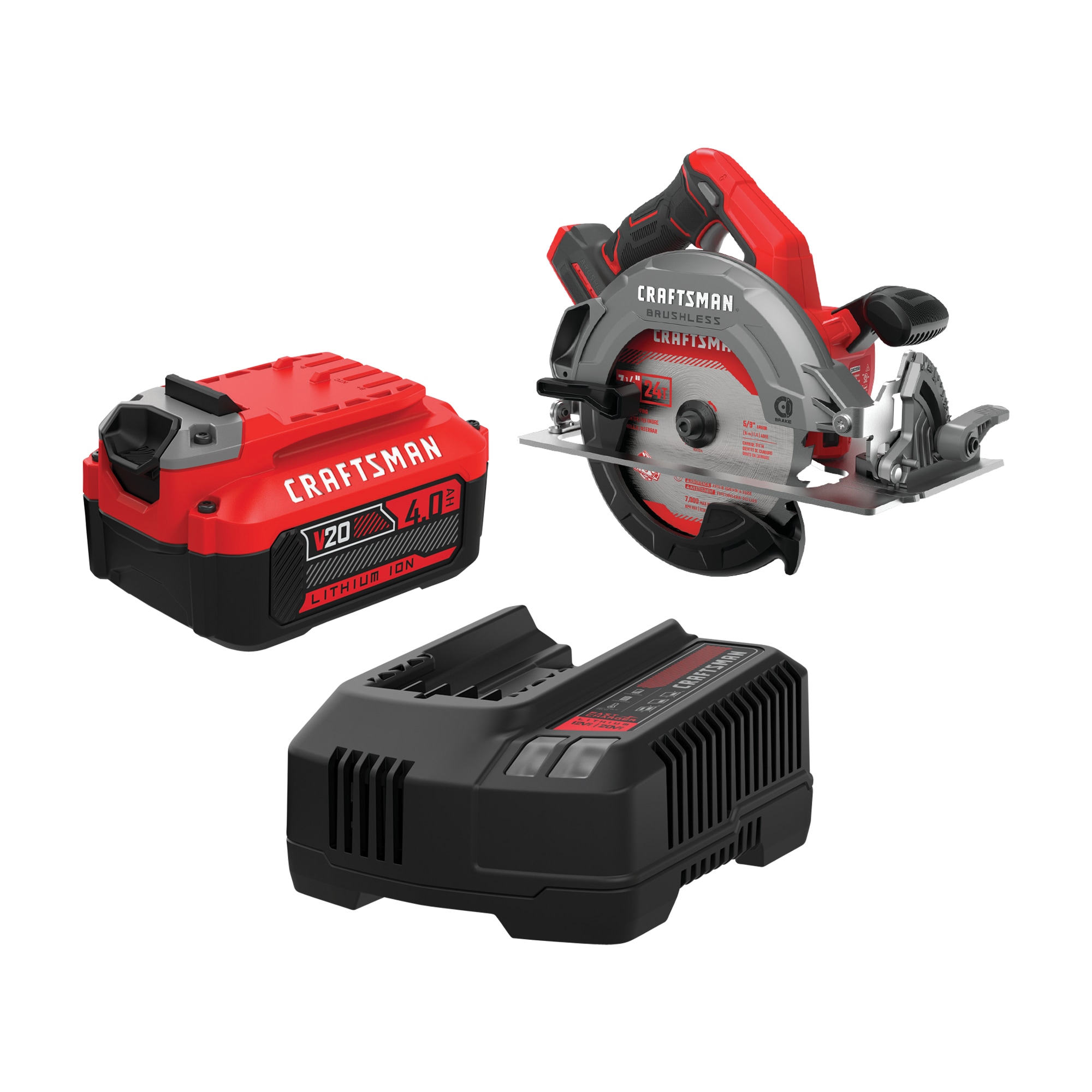 CRAFTSMAN V20 20-Volt Max 7-1/4-in Brushless Cordless Circular Saw & Power Tool Battery Kit (Included)