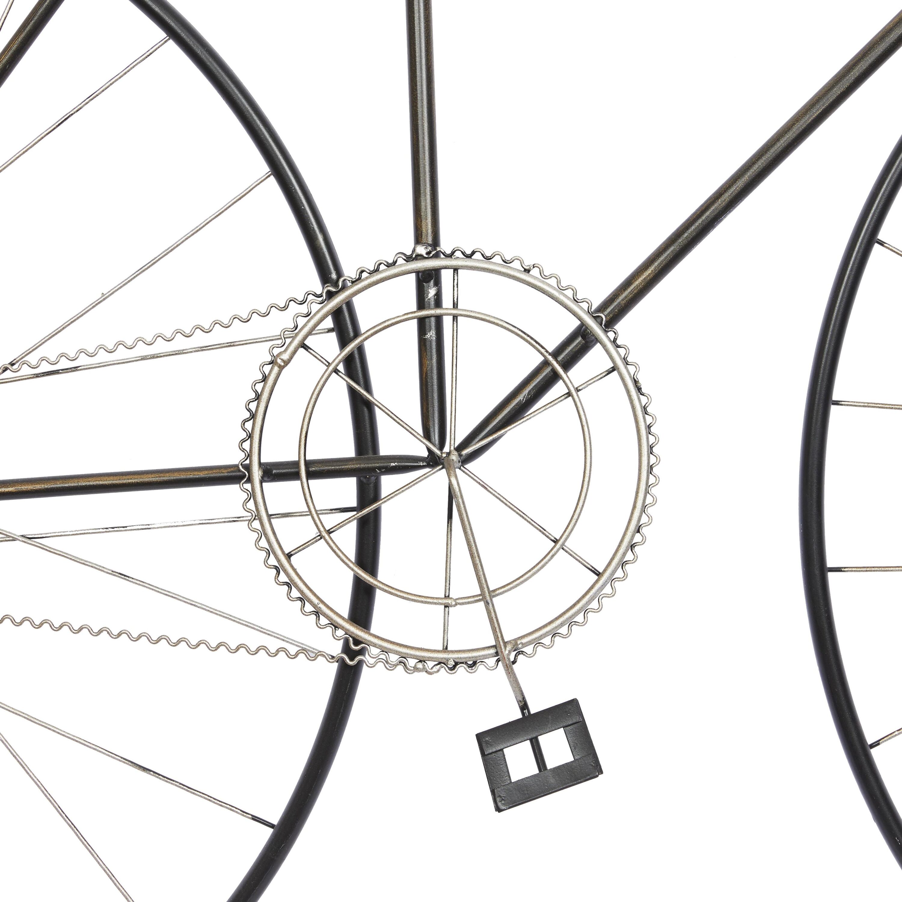 Black Metal Vintage Bicycle Wall Sculpture with Brass Accents