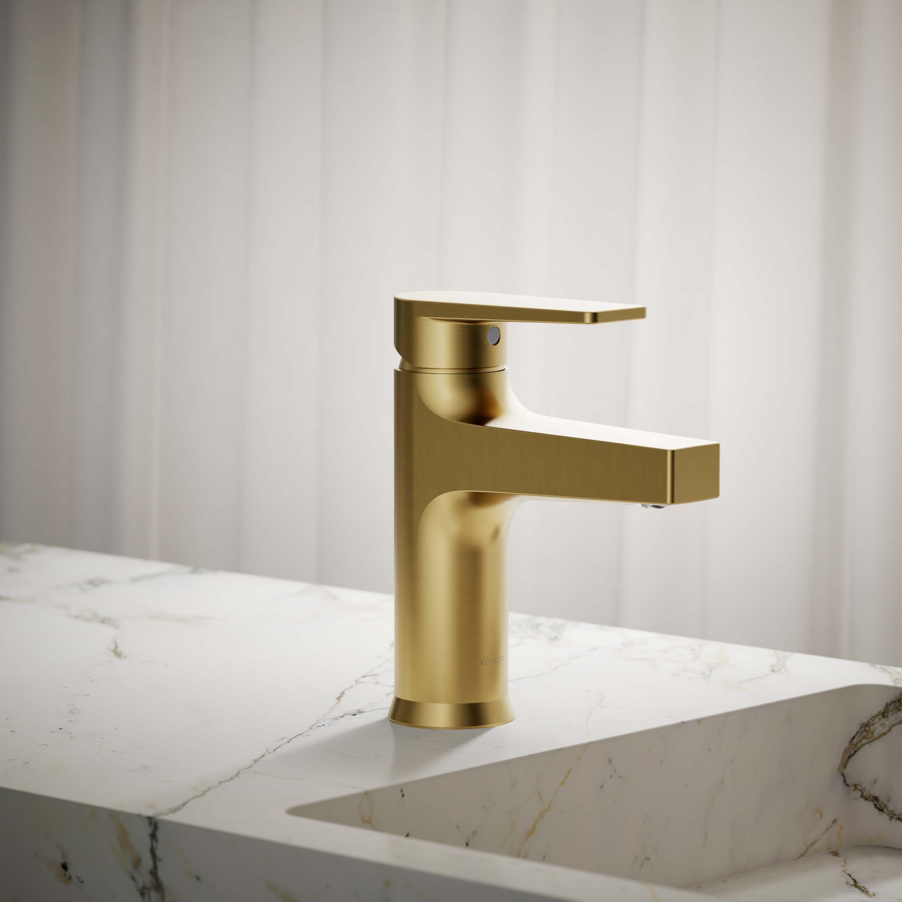 KOHLER 74013-4-2MB Taut Vibrant Brushed Moderne Brass Single hole 1-handle WaterSense Low-arc Residential Handle Bathroom Sink Faucet with Drain