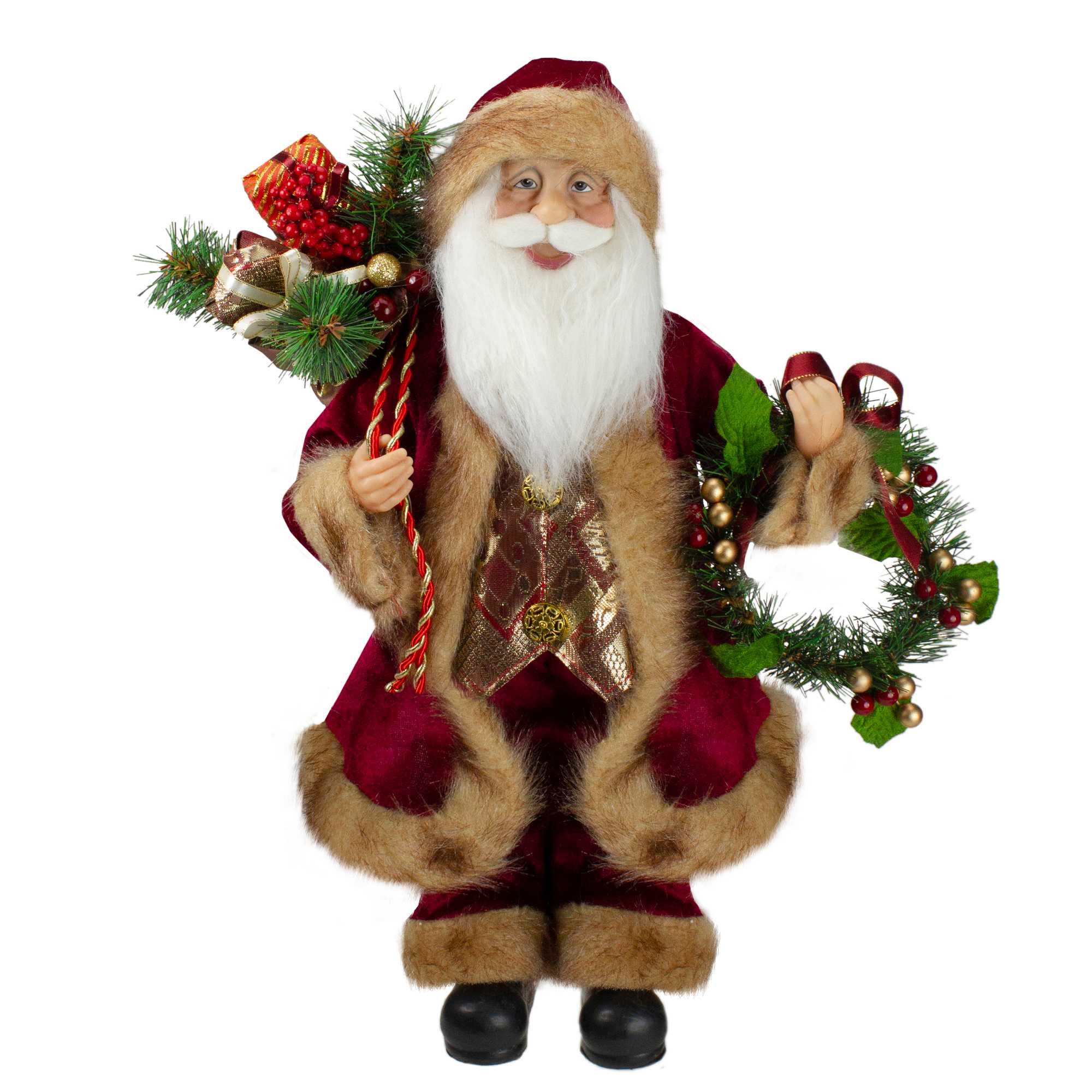 Northlight Santa Claus Holding a Wreath and Gift Bag Christmas Figurine - 18 inch