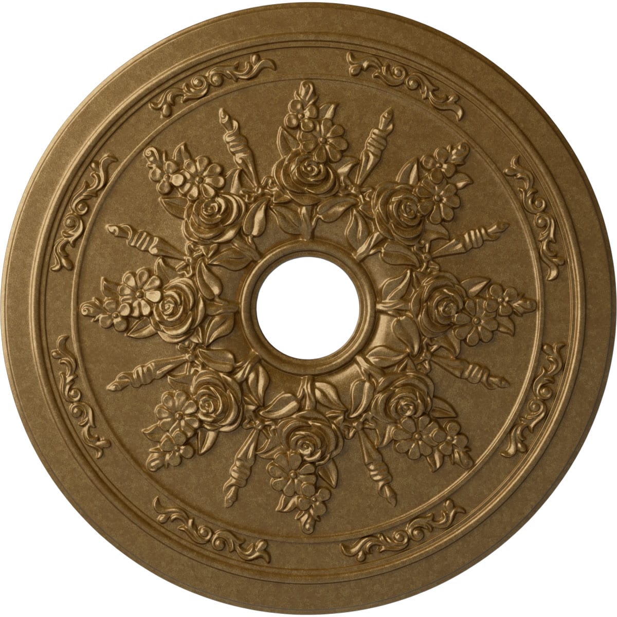 Ekena Millwork CM23ROPAS Rose and Ribbon 23.625-in W x 23.625-in L Painted Pale Gold Polyurethane Whole Ceiling Medallion