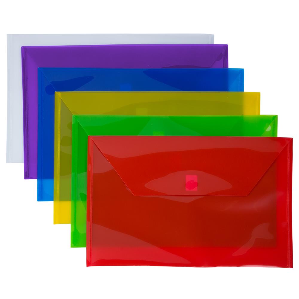 JAM PAPER Plastic Envelopes with Snap Closure - Letter Booklet - 9 3/4 x 13  - Clear - 12/Pack