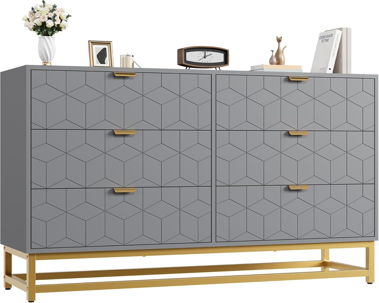 Garvee 53.5 in Large Dresser with Metal Legs Modern Chest Organizer with Wide Storag  Chest of Drawers Gray