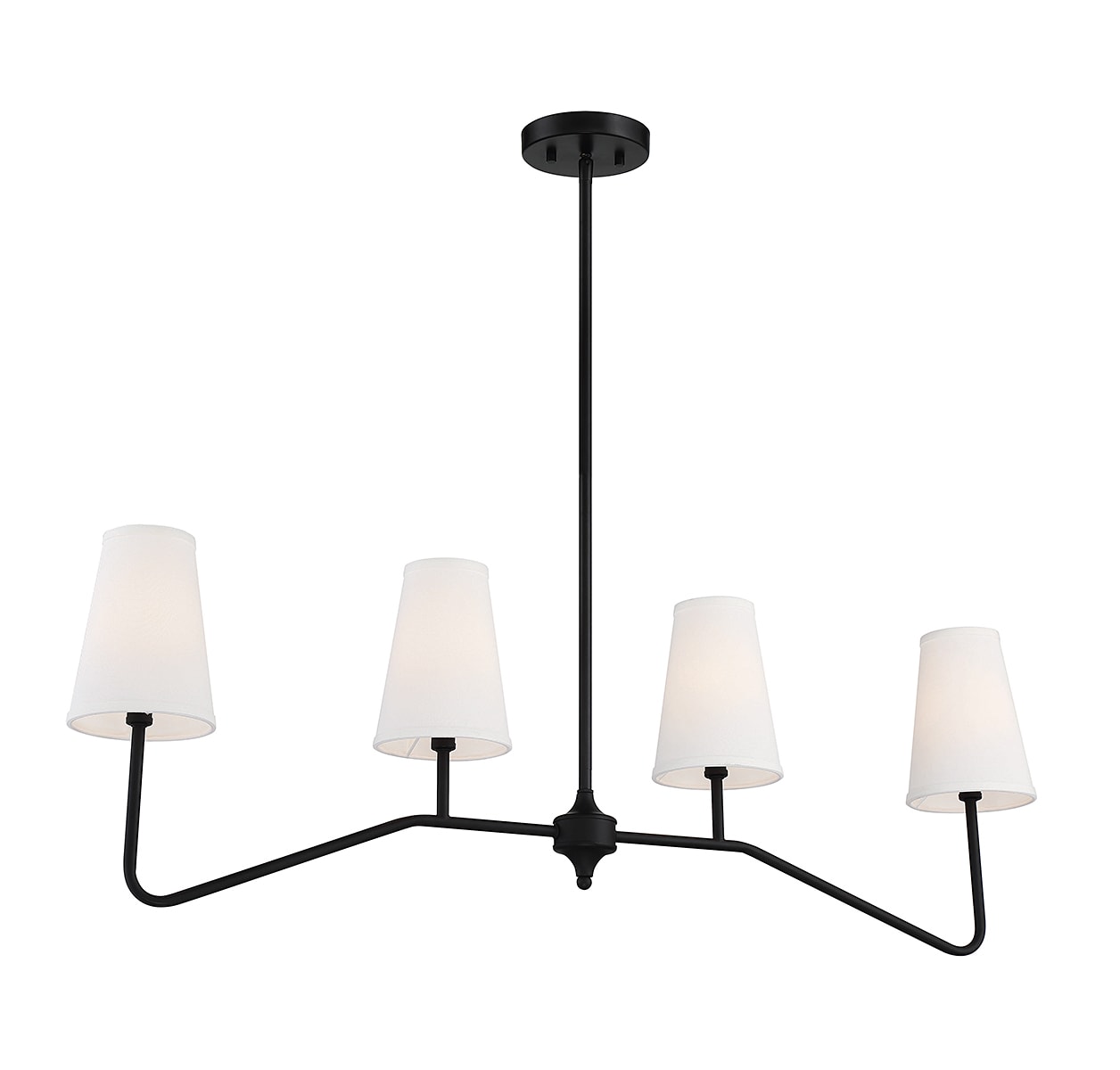 Matte Black 4-Light Linear Pendant Chandelier with White Shades