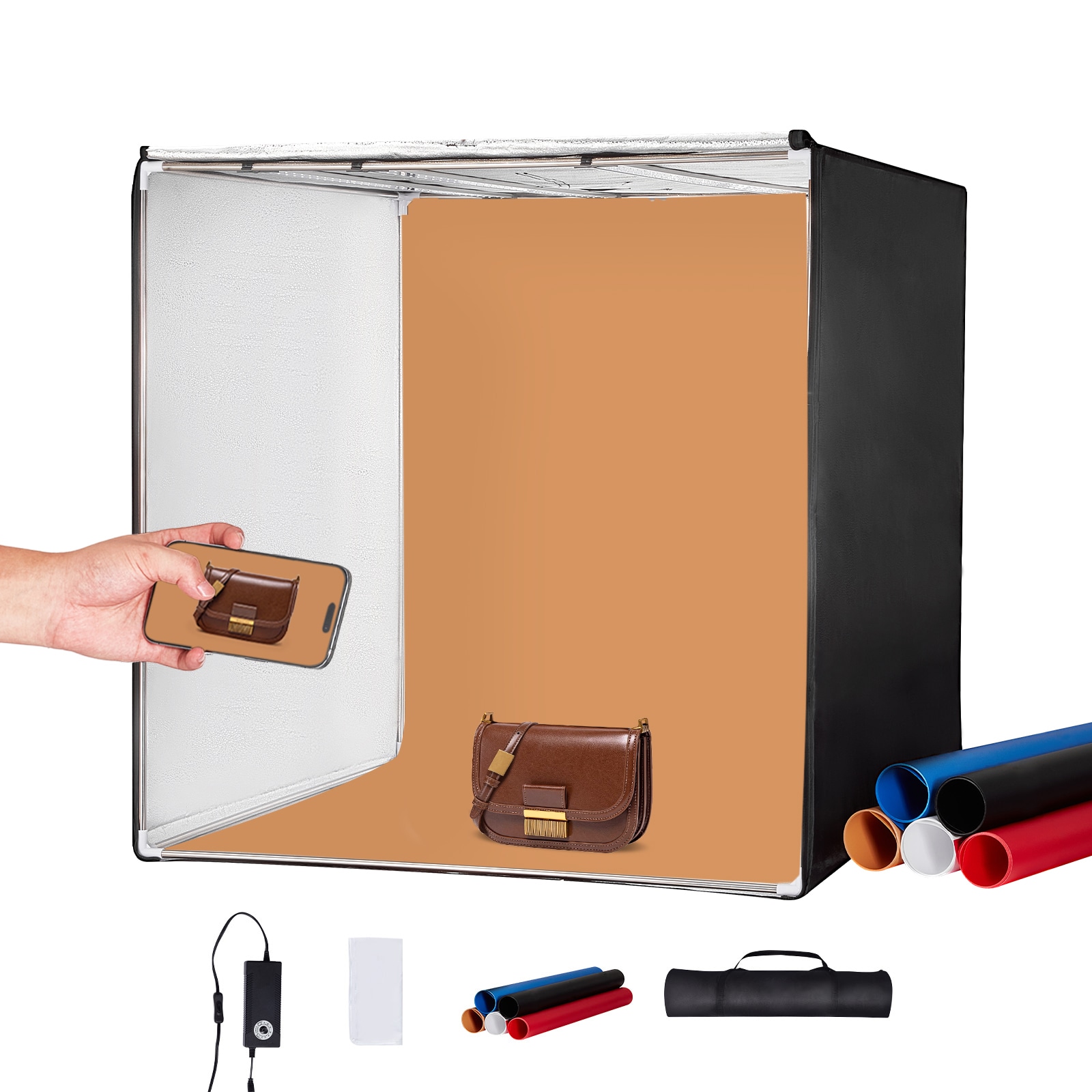 VEVOR SCSYDXNJBH3205707V1 Photo Studio Light Box  32in x 32in  5600K Professional Photo Shooting Tent Kit with 210 LED Lights 5 Backdrops Power Adapter Soft Light Cloth Corner Pieces  High CRI greater than or equal to 95 for Product Photography