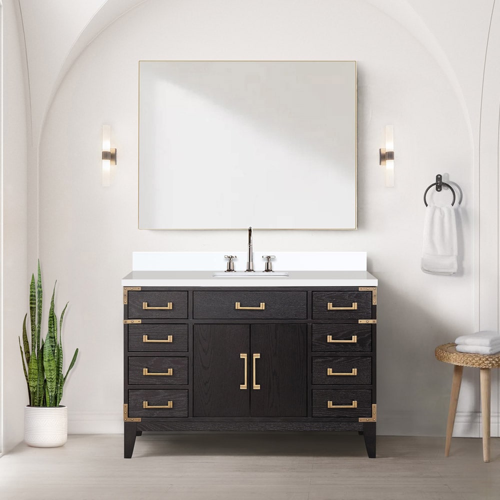 Lexora LVW48SJ201 Wilton 48-in Black Oak Undermount Single Sink Bathroom Vanity with White Quartz Top (Faucet Included)