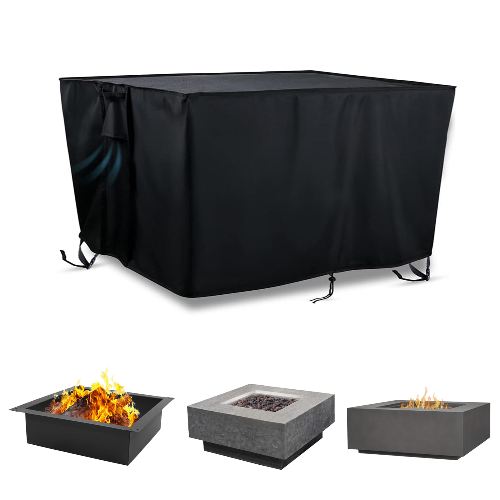 Ahfiwaso  Waterproof Heavy Duty Fire Pit Cover for 35 to 36 in Square Fire Pit with Adjustable Drawstring and Side Handles
