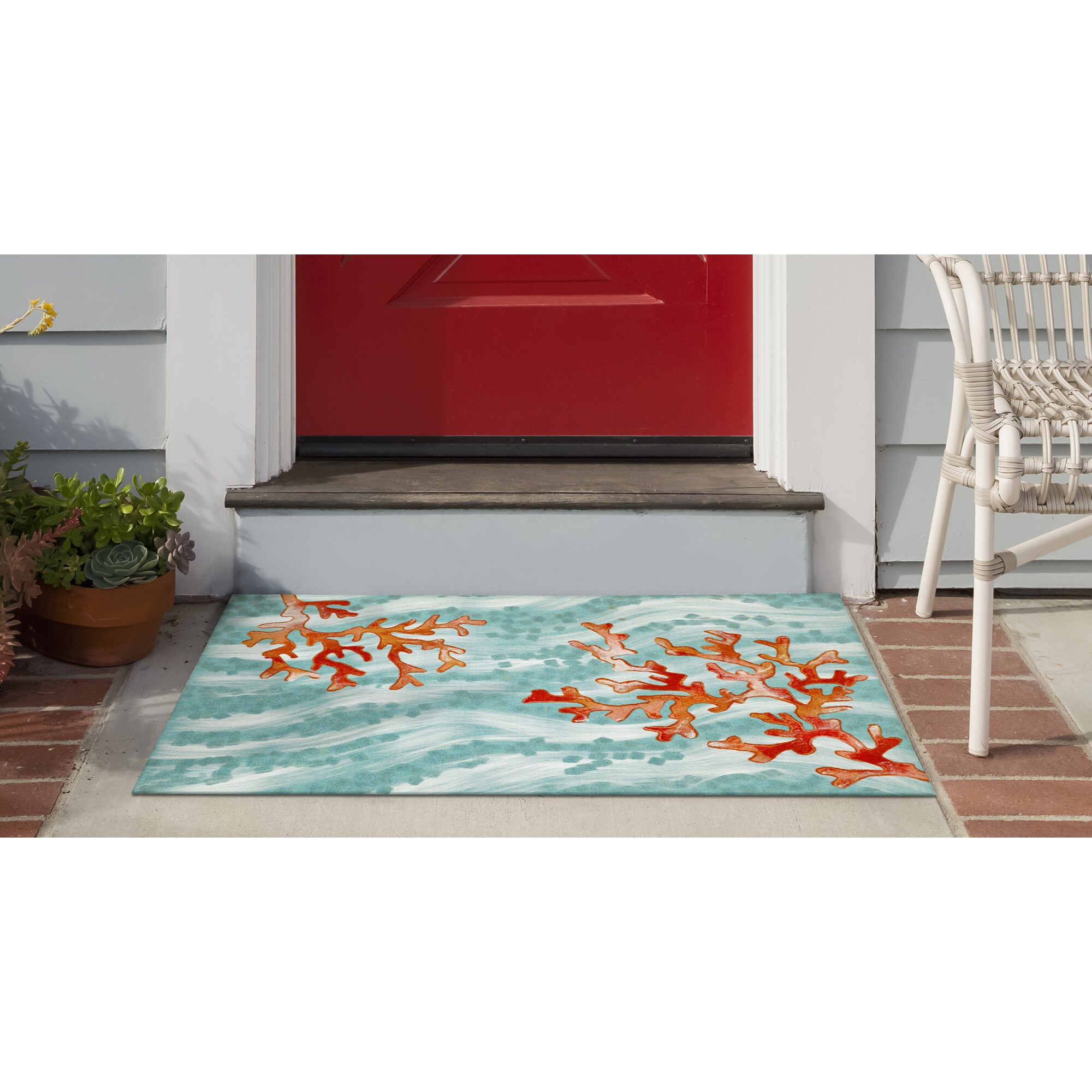 Liora Manne ILU23326504 2-ft x 3-ft Aqua Polyester Rectangular Indoor or outdoor Decorative Novelty Door mat