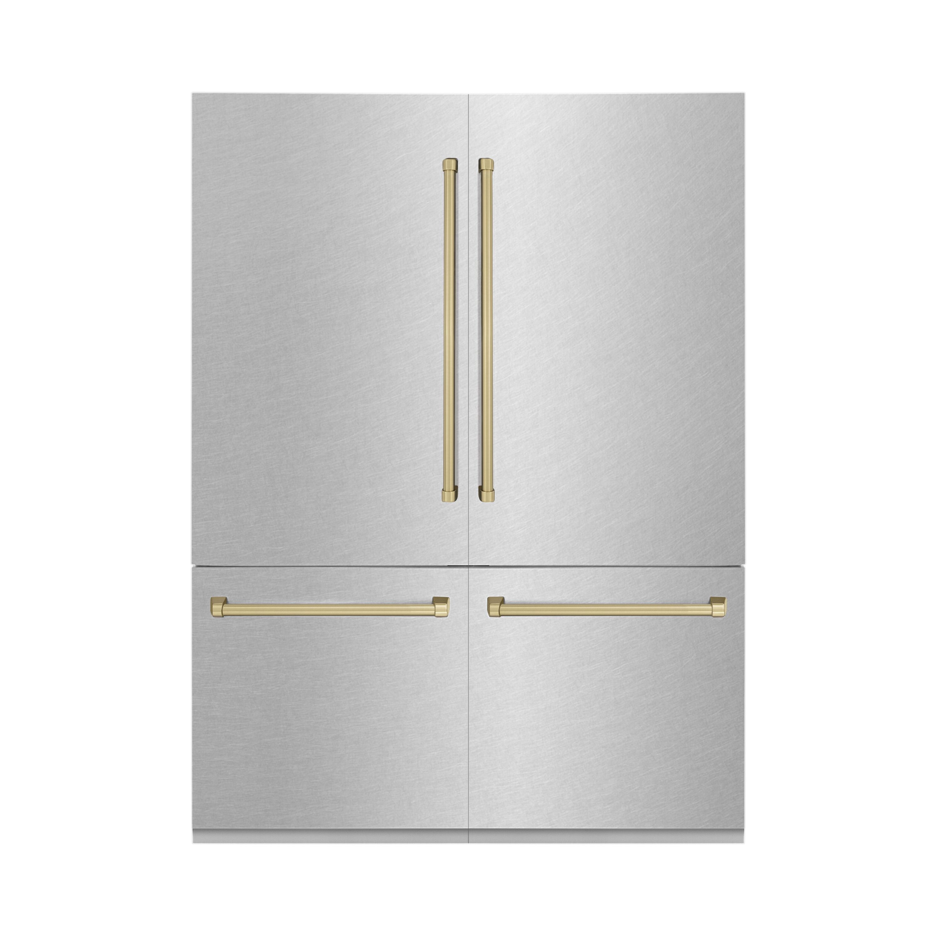 ZLINE KITCHEN & BATH RBIVZ-SN-60-CB Counter-Depth 32.2-cu ft 4 -Door Built-In French Door Refrigerator with Ice Maker with Water Dispenser ( Fingerprint Resistant Stainless Steel with Champagne Bronze Accent Handles ) ENERGY STAR Certified