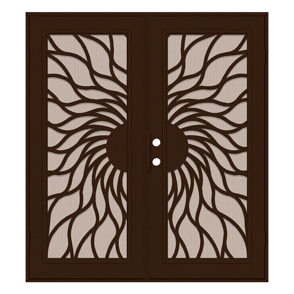 TITAN 3S2001KL2CPP7A Premium Aluminum Security Door 72-in x 80-in Copper Aluminum Surface mount Right-hand outswing Double Security Door with Desert Sand Screen and Double bore