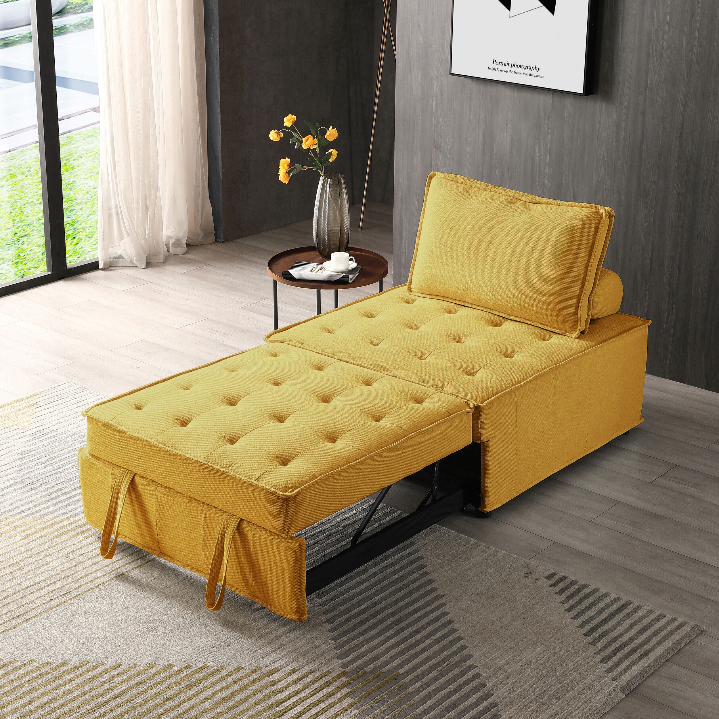 ModernLuxe L-W1097109514 78.3-in W Modern Yellow Linen Sleeper