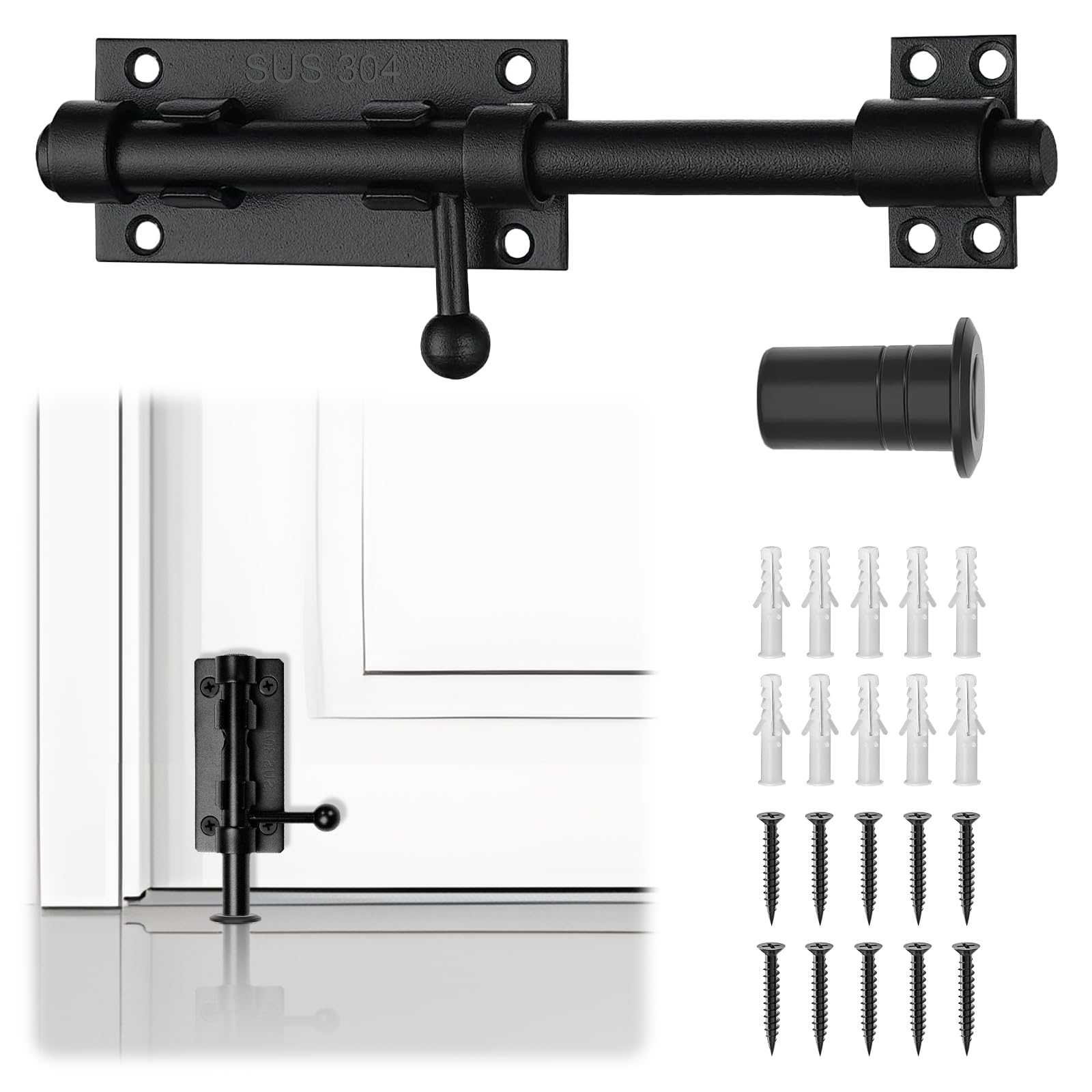 Adrinfly  8 Inch 304 Stainless Steel Barrel Bolt Latch Heavy Duty Slide Bolt Gate Latch for Wooden Fence Shed Barn Door Yard Interior and Outdoor