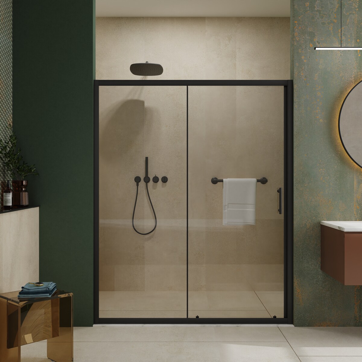Loheer 60-in W x 72-in H 1/5-in Clear Glass Single Sliding Shower Door in Black
