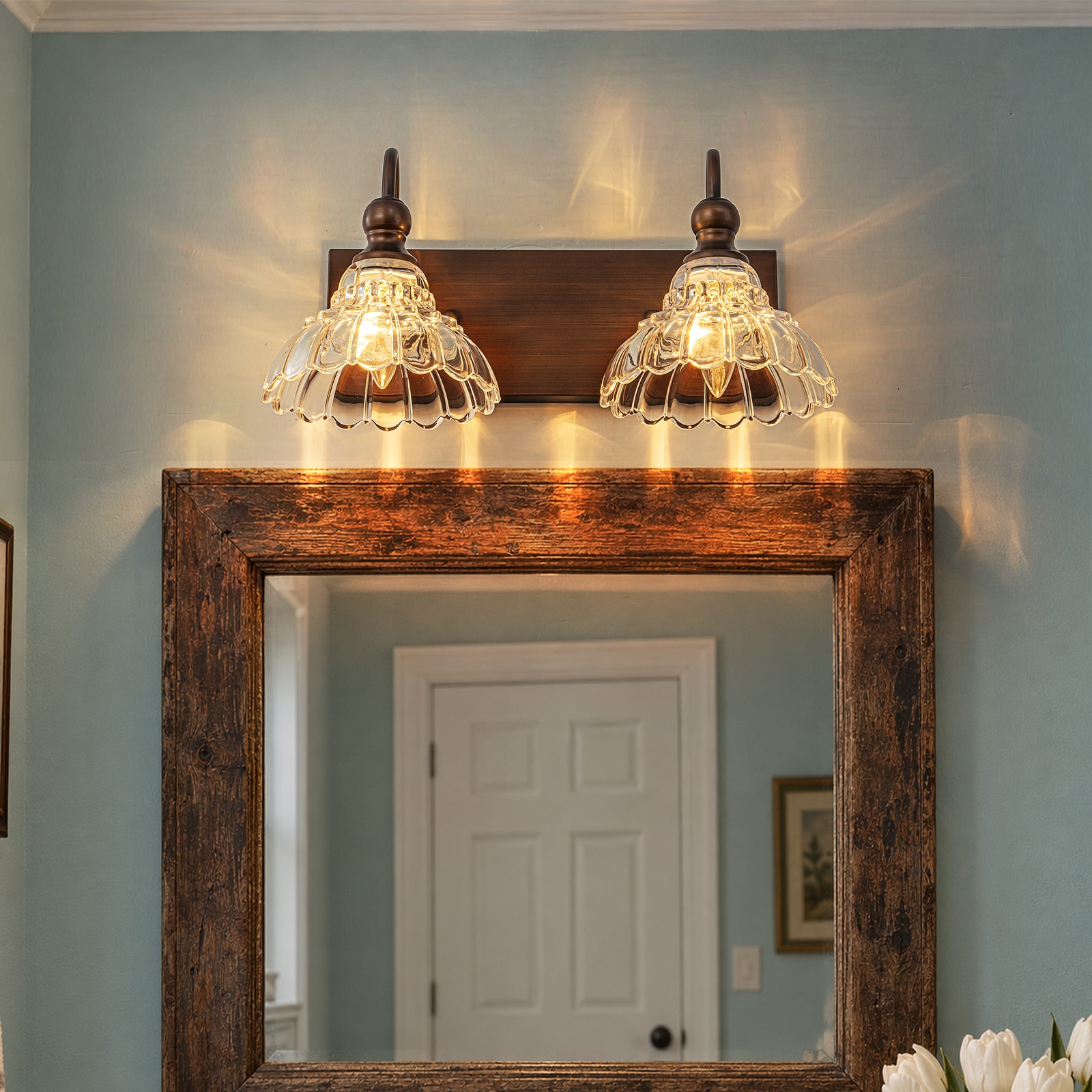LLHZSY 16.55-in 2 Light Antique Bronze Mid-century Bathroom Vanity light