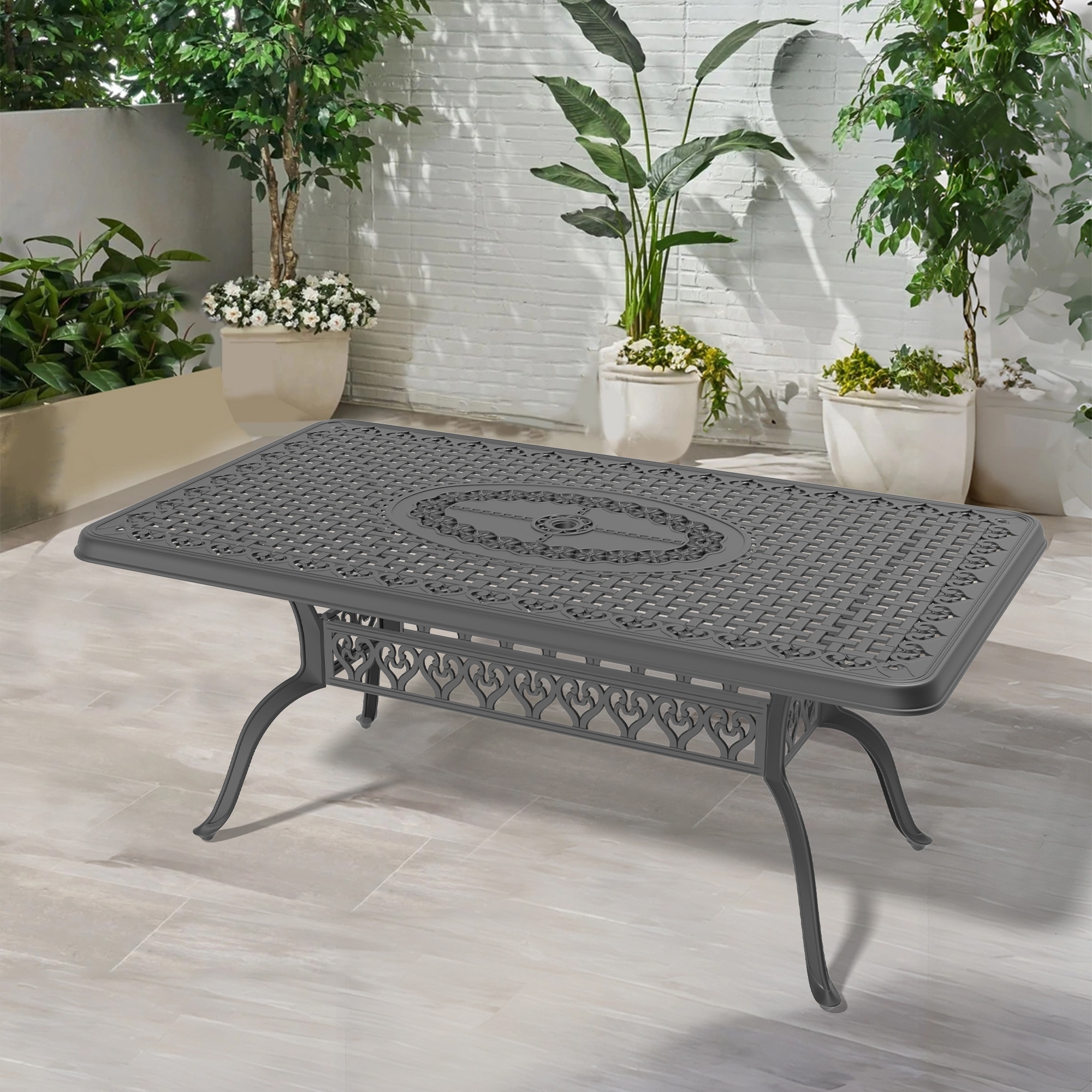 nicesure SLBK1029 Dining Table Rectangle Outdoor Dining 37.40-in W x 68.9-in L with Umbrella Hole
