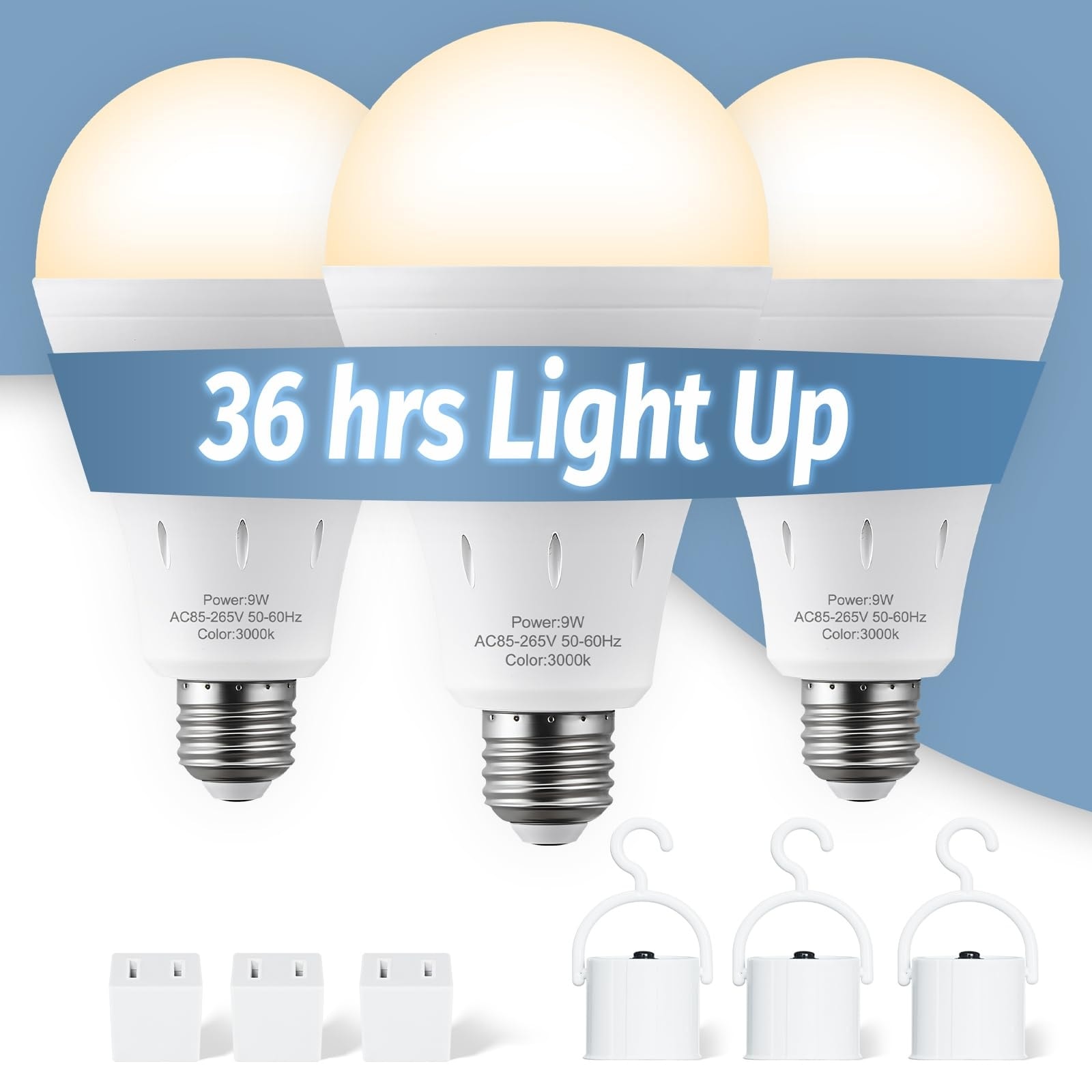 AOIZGMY   3 Pack Rechargeable Emergency Light Bulb A19 9W 3000K LED Bulbs E26 E27 Socket 2.28 x 4.72 Inch 800 Lumens for Home Outdoor Use
