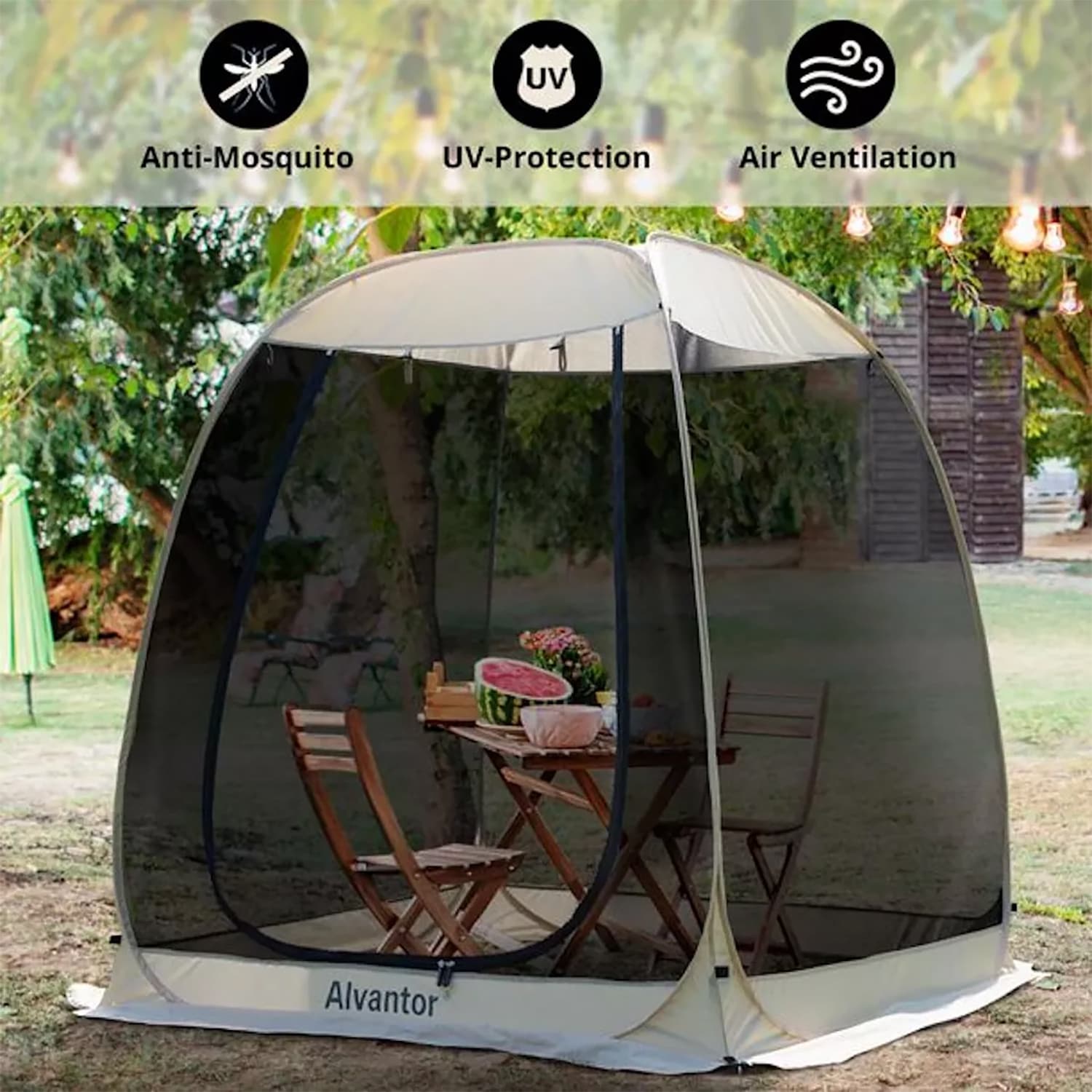 Alvantor 6 ft x 6 ft 9020 E4 Square Beige Fabric Polyester Roof Pop up Gazebo with Screen Included in the Gazebos department at Lowes