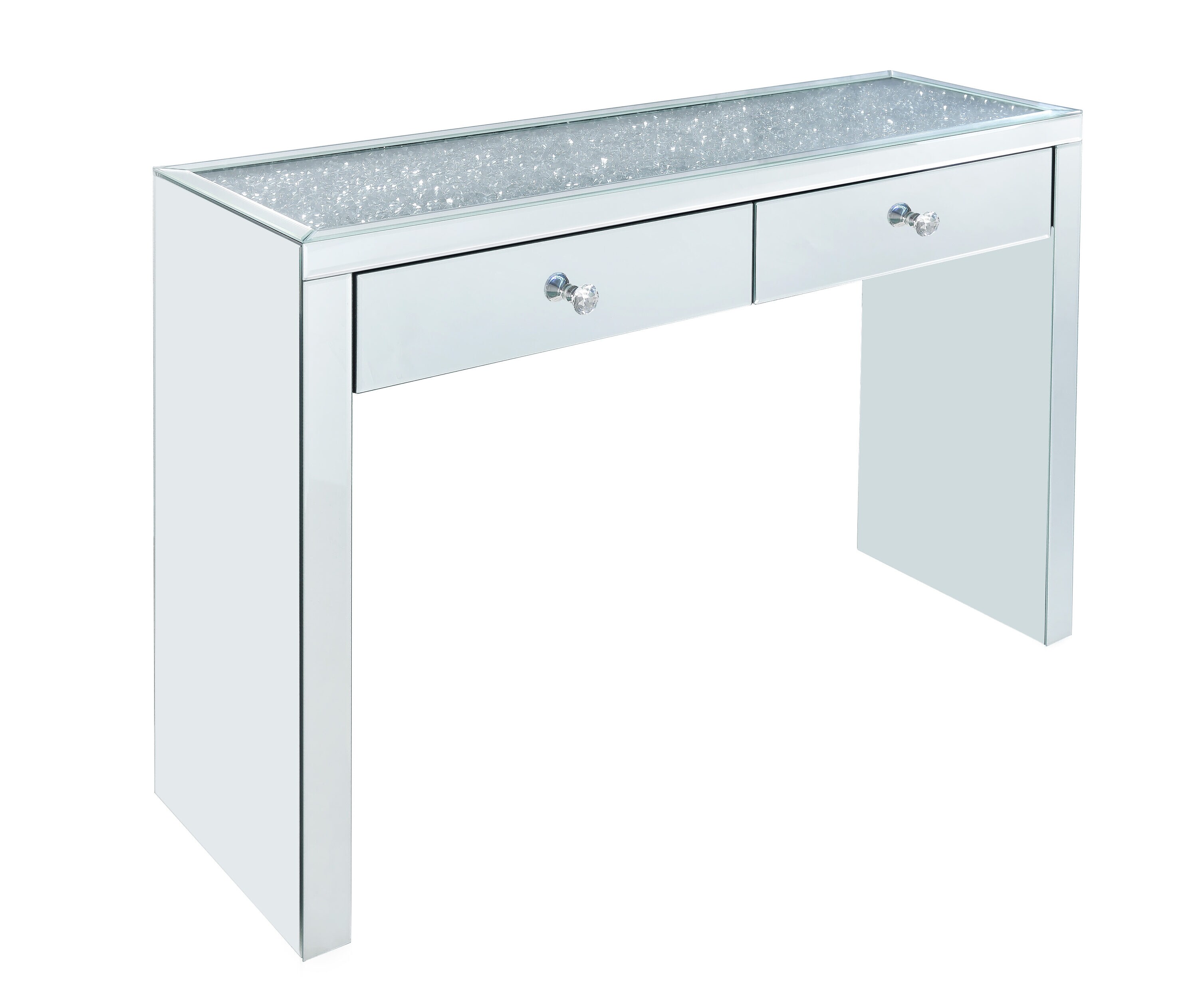 47 in. Silver Standard Rectangle Glass Console Table with 2-Storage Drawers