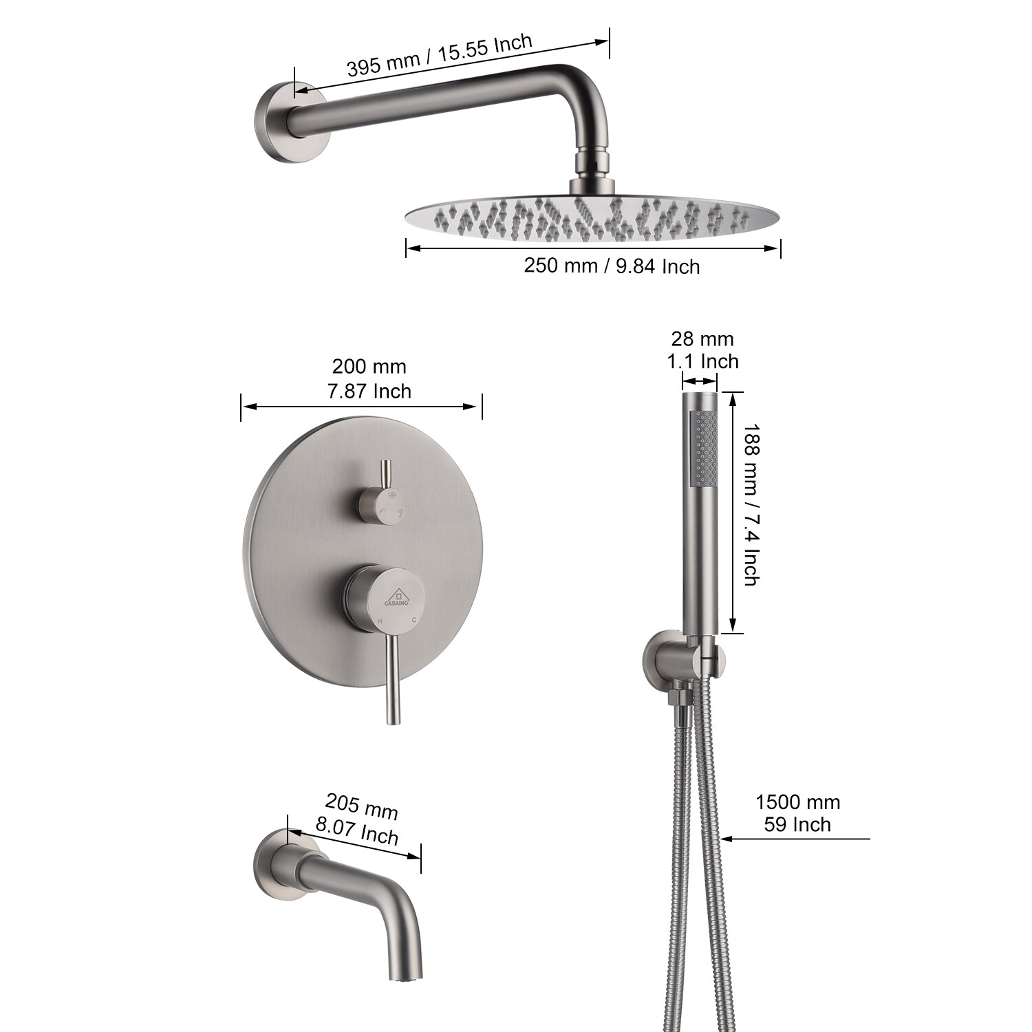Clihome CHMS-12BG-A3809 Showerhead-Bar-Panels - View #4
