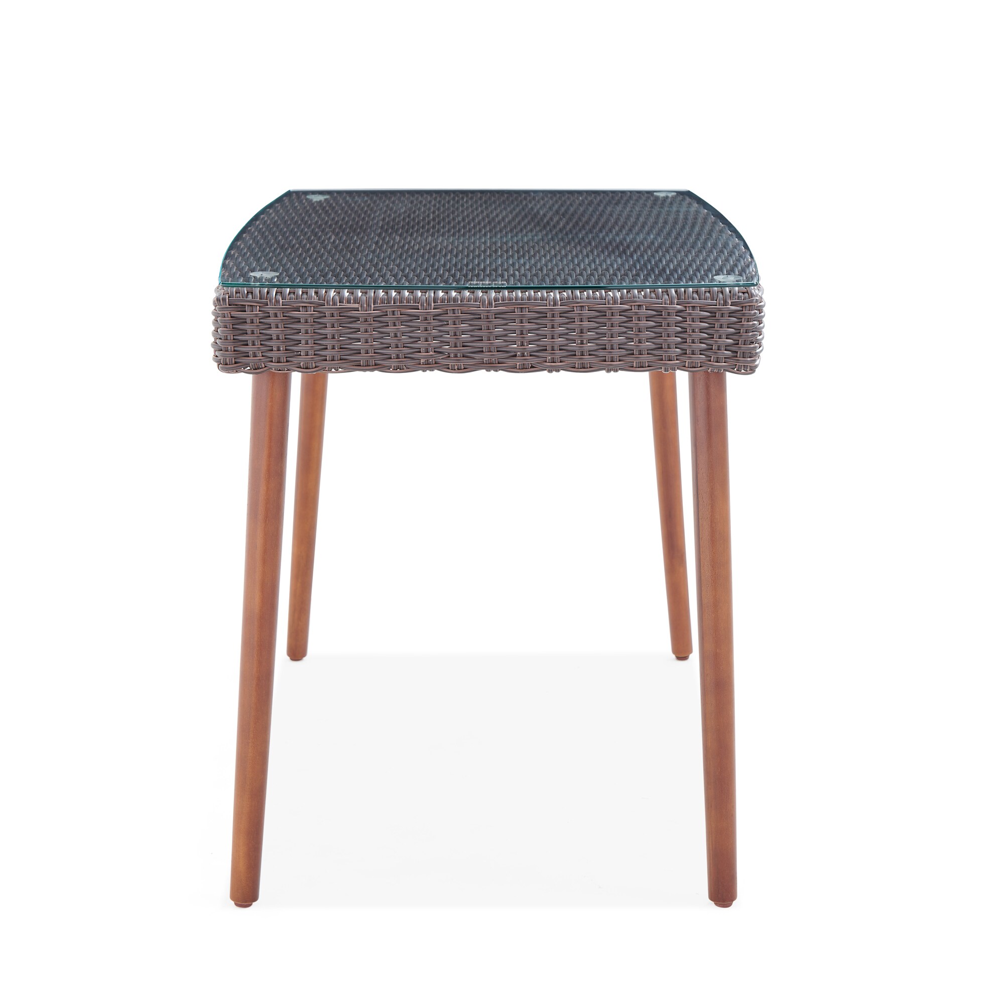 Athens Dark Brown Wicker and Glass Outdoor Cocktail Table