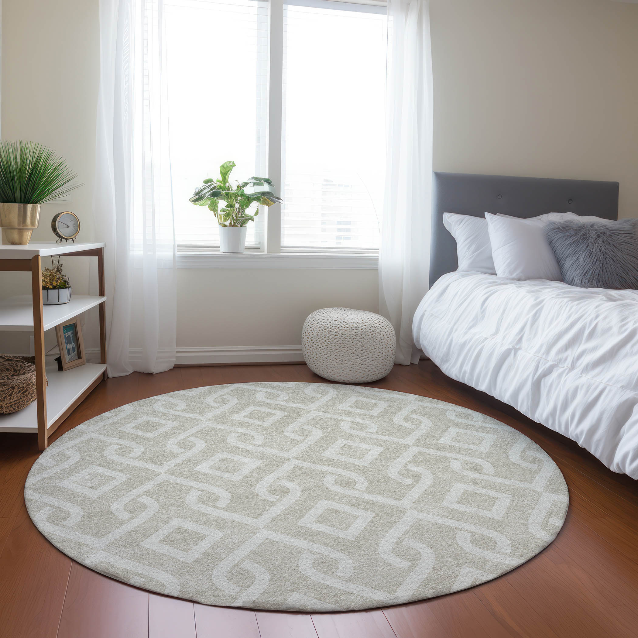 Addison Rugs ACN621BG8RO Chantille ACN621BG 8 x 8 (ft) Polyester Beige Round Indoor/Outdoor Geometric Machine washable Area rug