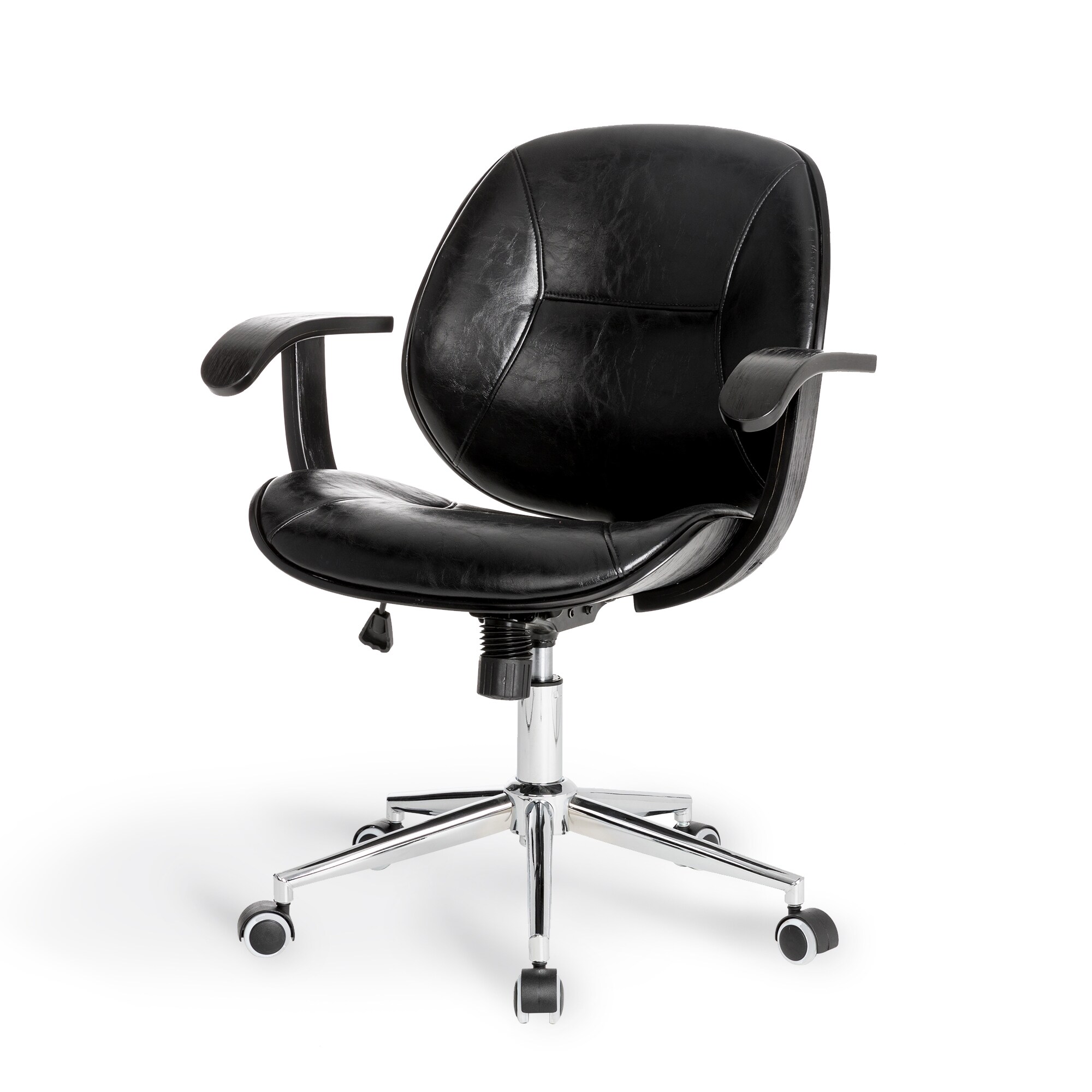 Glitzhome Leatherette Executive Office Chair with Pneumatic Lift, Cream, White