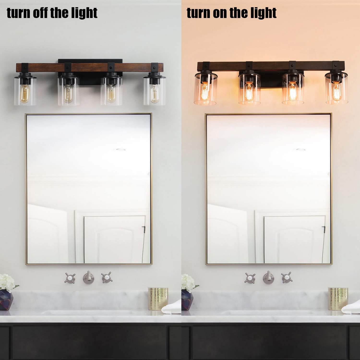 Bybafun 27.2-in 4-Light Black LED Farmhouse Vanity Light YB5800007 at ...