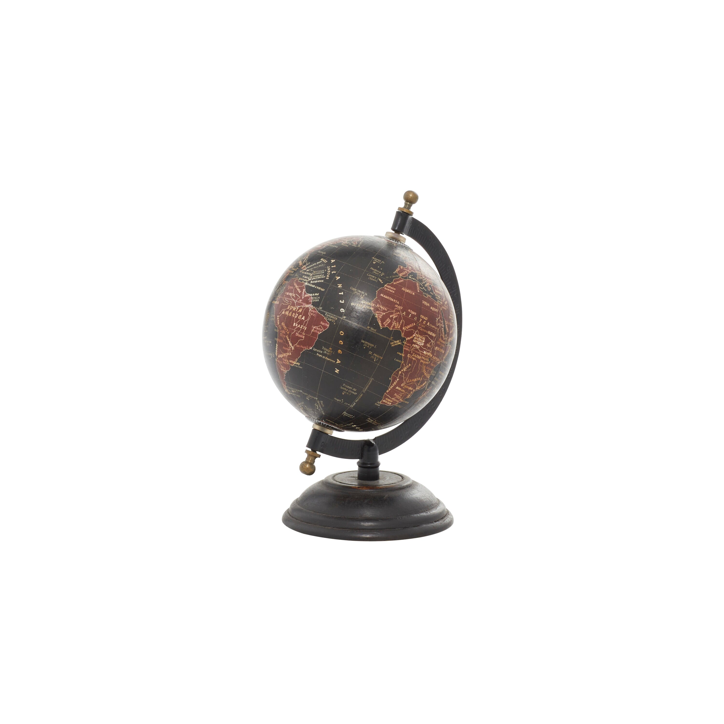 Black and Brown Mango Wood Decorative Globe with Metal Base