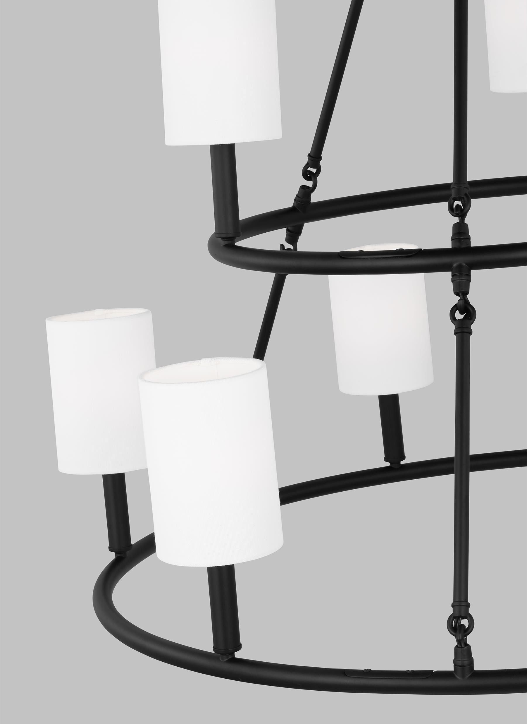 Midnight Black 9-Light Chandelier with White Linen Shades