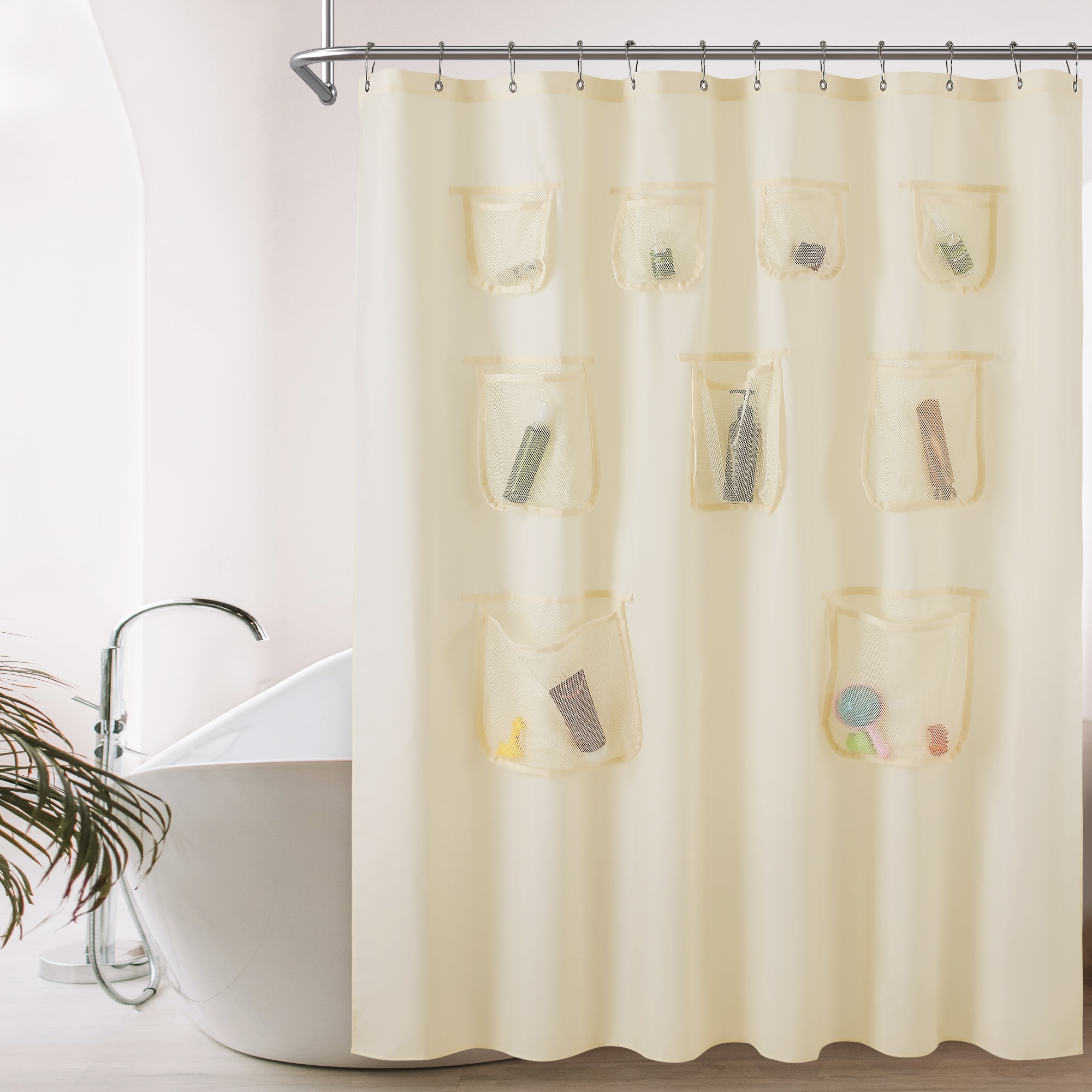 Awesome Home Mesh Pocket 71-in W x 72-in L Sand Polyester Water Repellent Shower Curtain