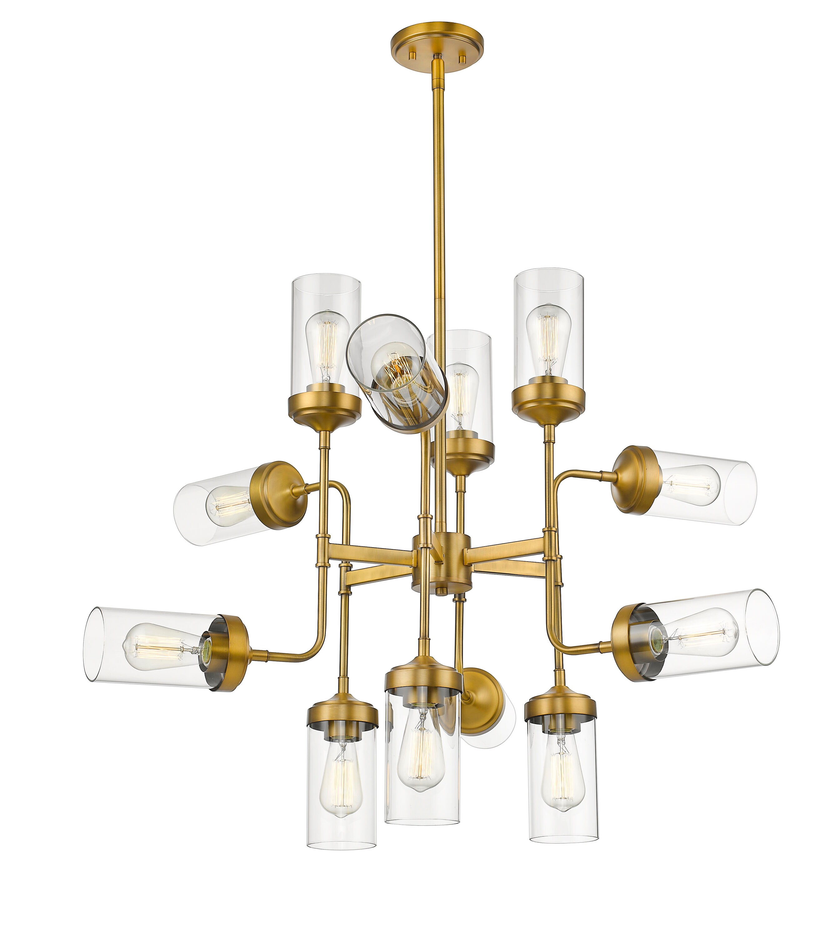 Foundry Brass 12-Light Industrial Pendant with Clear Glass Shades