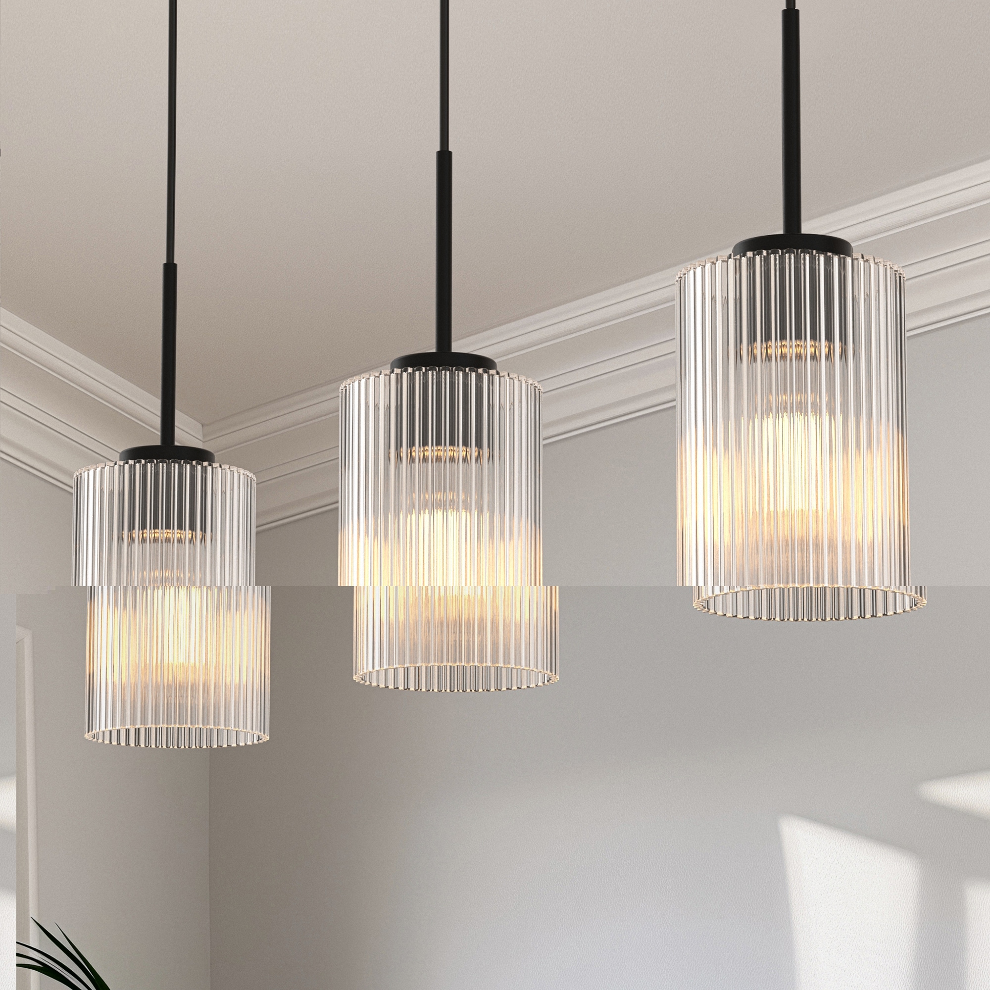 YANSUN LA-ZY-IP18001CBL-11 3 -Light Black Modern/contemporary Art glass Cylinder Large Hanging Kitchen island light