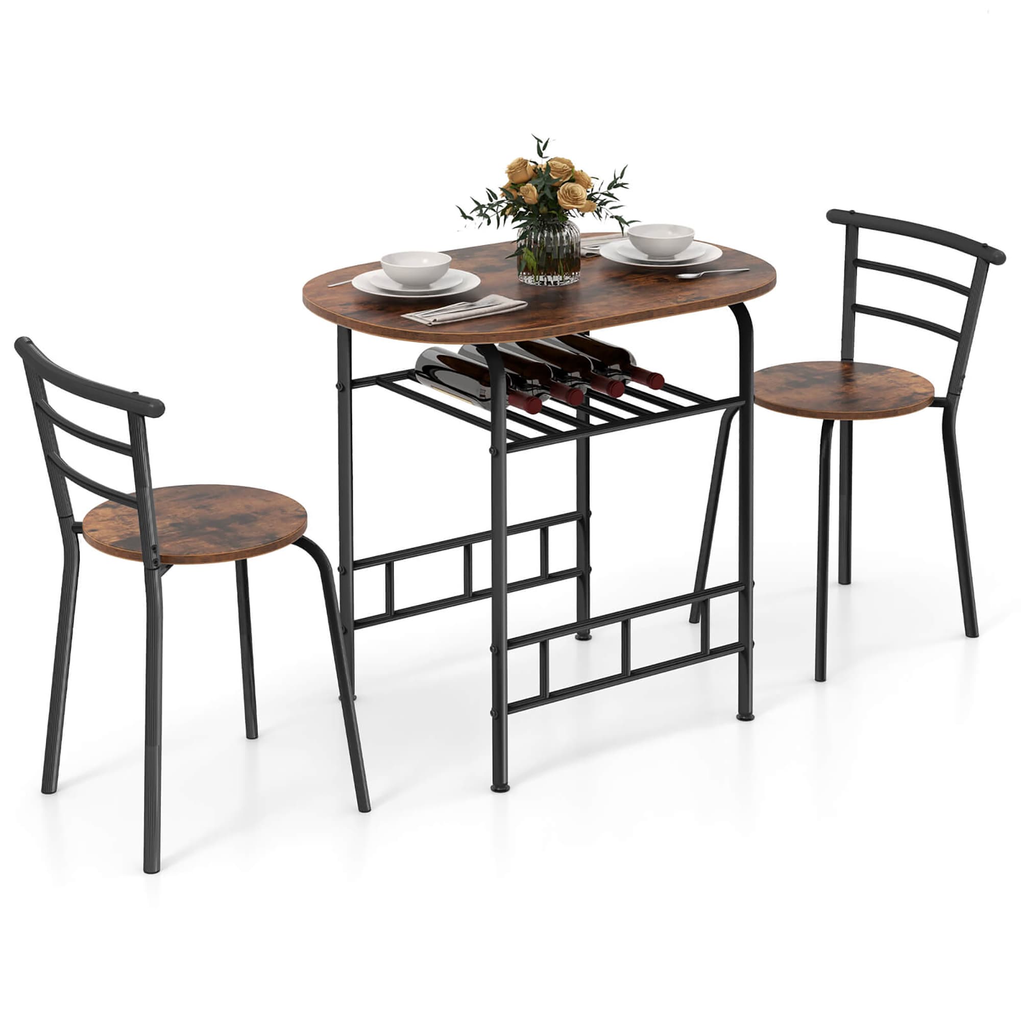 Costway SXL00094 Brown Contemporary/Modern Dining Room Set with Oval Table ( Seats 2 )