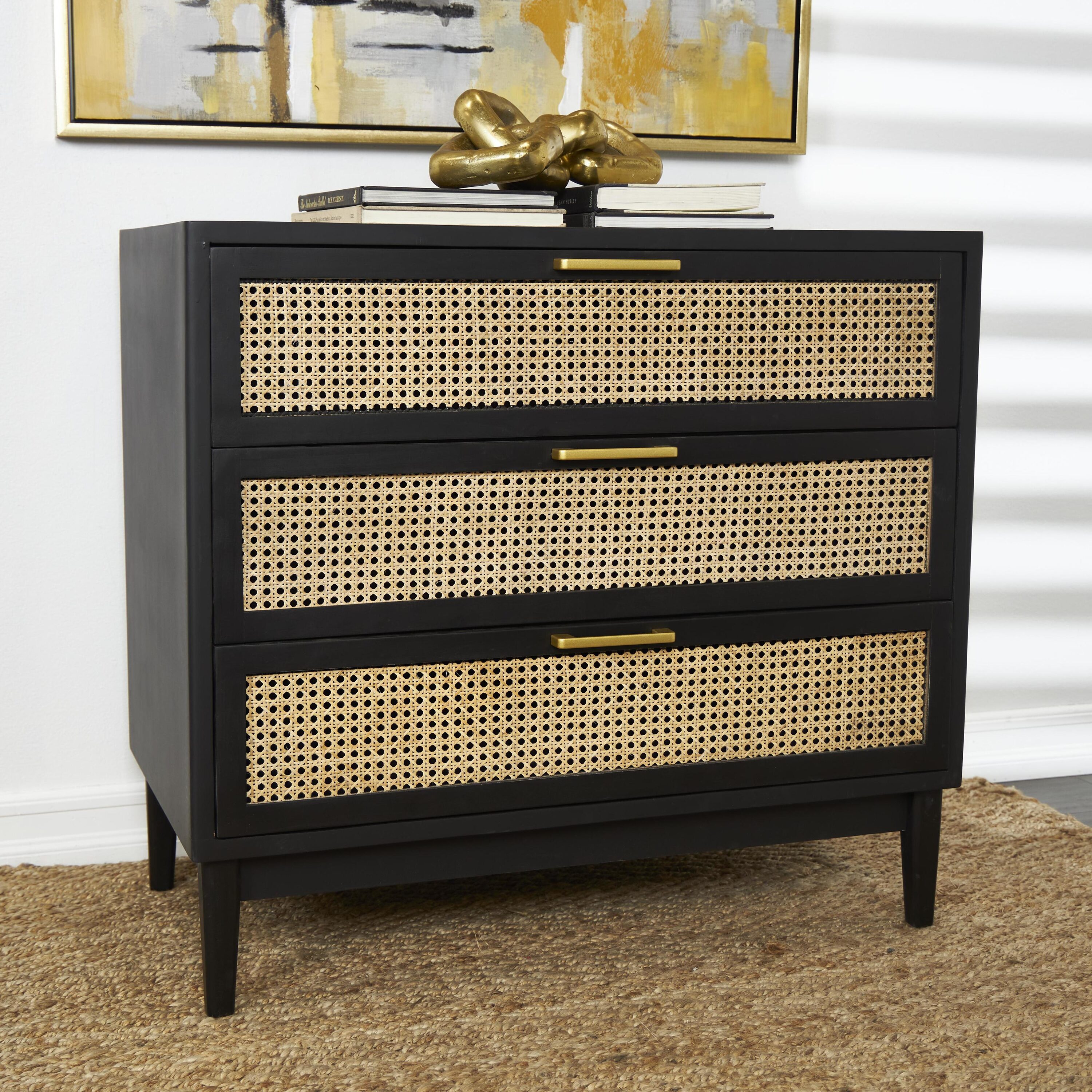 Grayson Lane 820065 3 -Drawers Black Chest of Drawers Wood Storage Storage drawer 32-in H x 35.5-in W x 19-in D