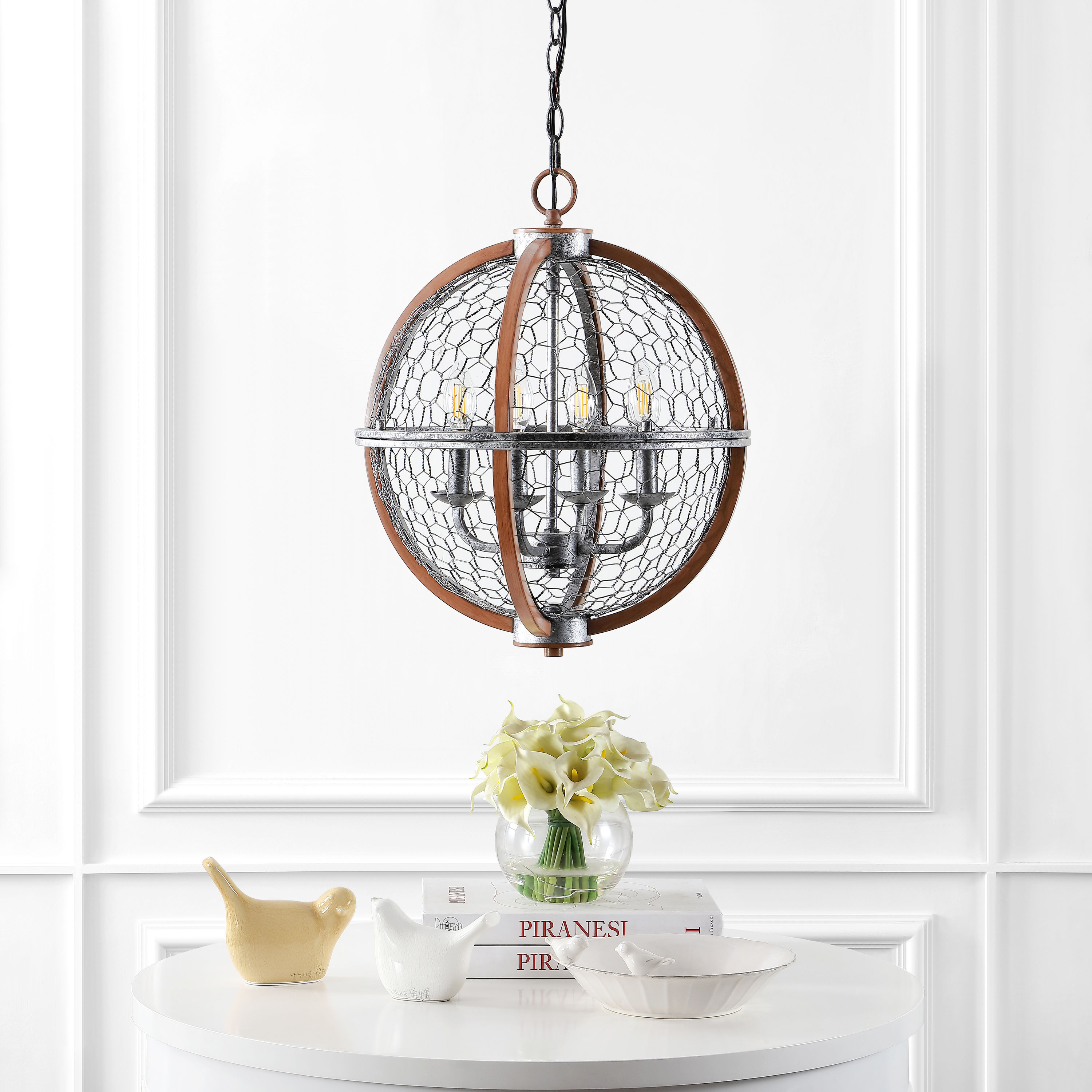Rustic Silver and Brown Round LED Pendant Light