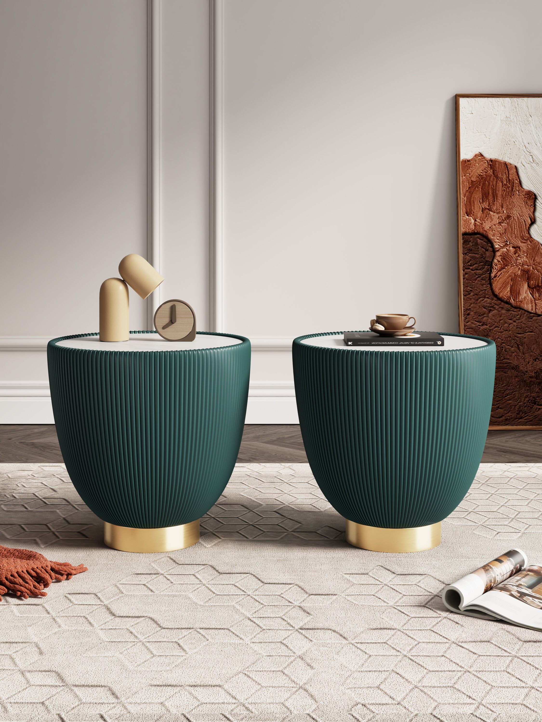 Manhattan Comfort 2-ET005-GR 18.43-in W x 17.72-in H Green Faux marble Round Modern End Table