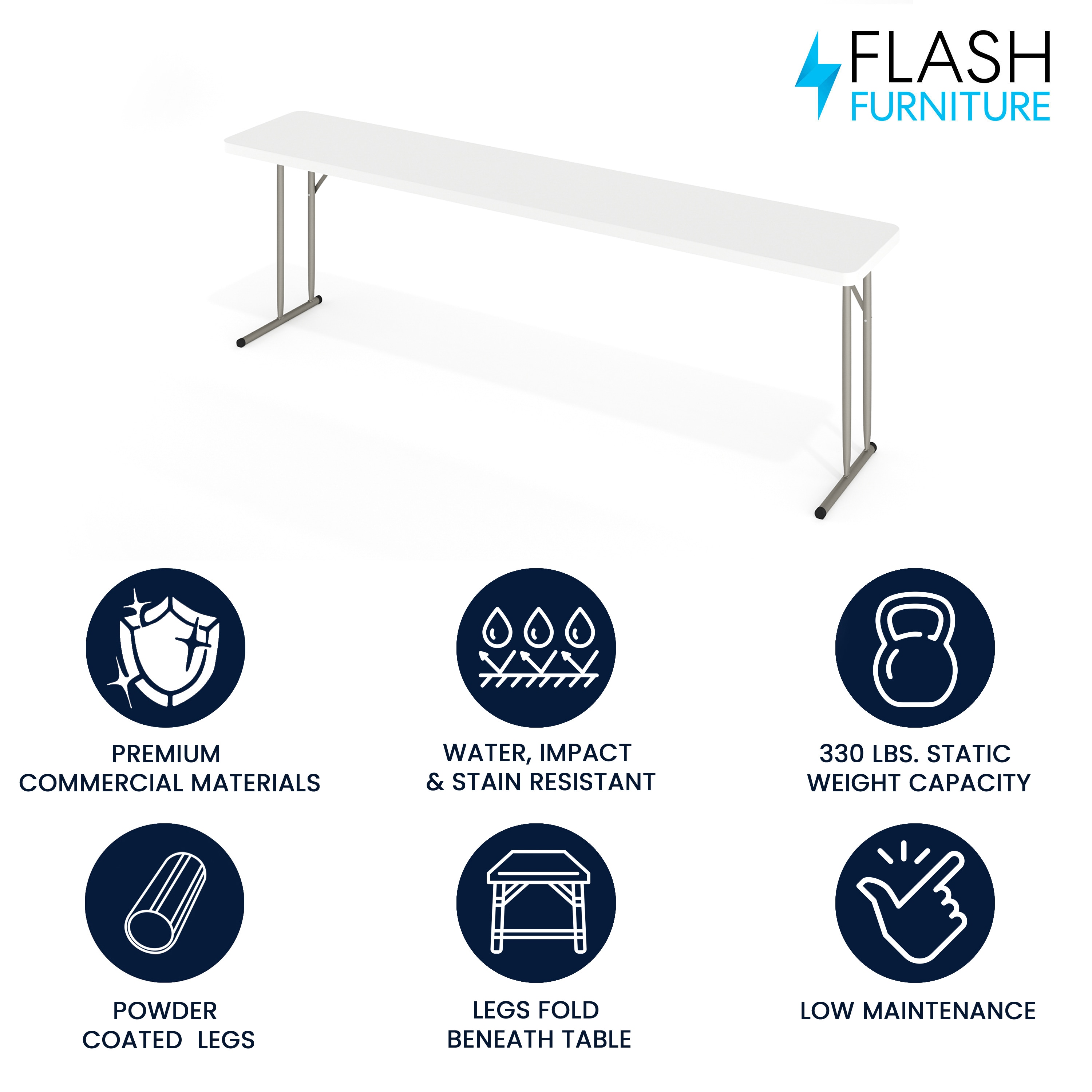 Powder Coated Gray Metal Rectangular Folding Table