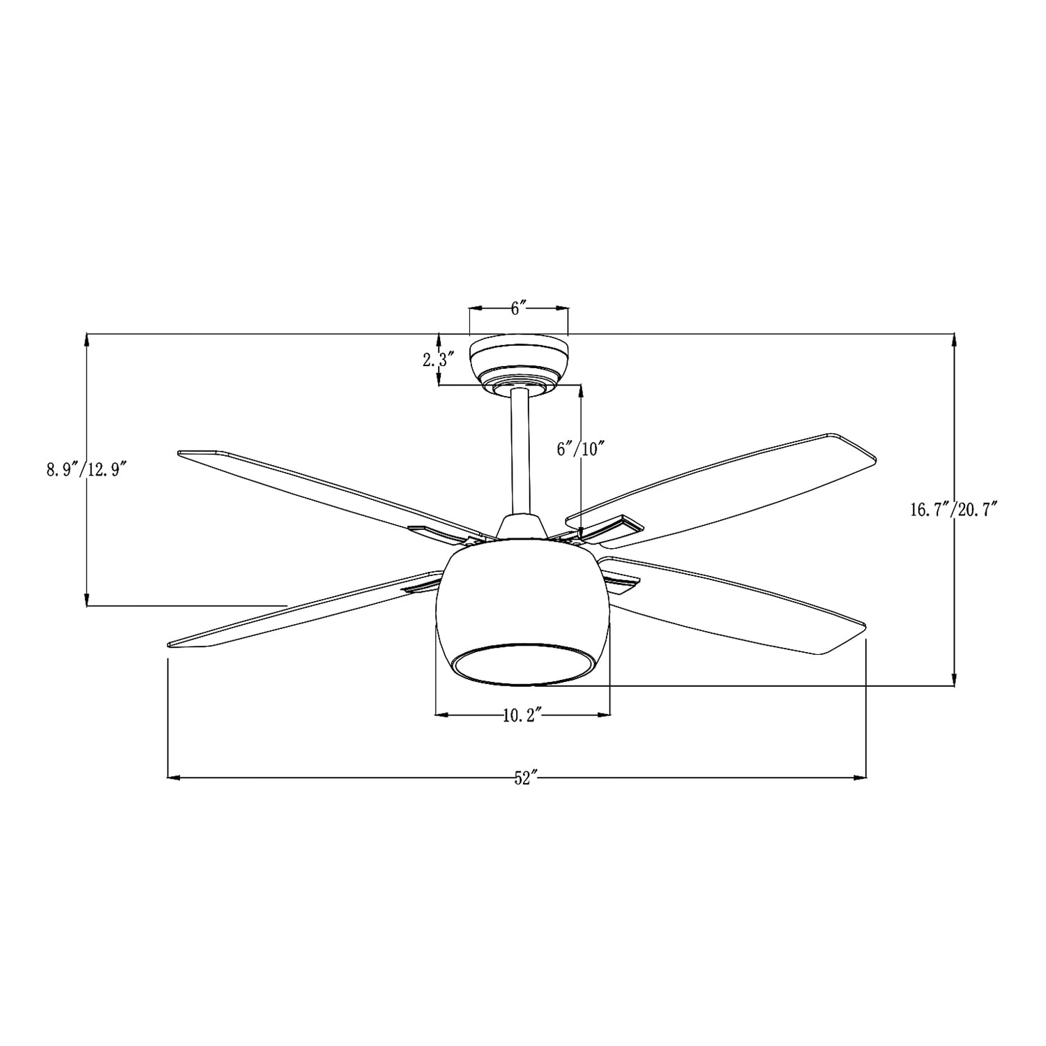 Matte Black 52" Ceiling Fan with Reversible Blades and LED Light